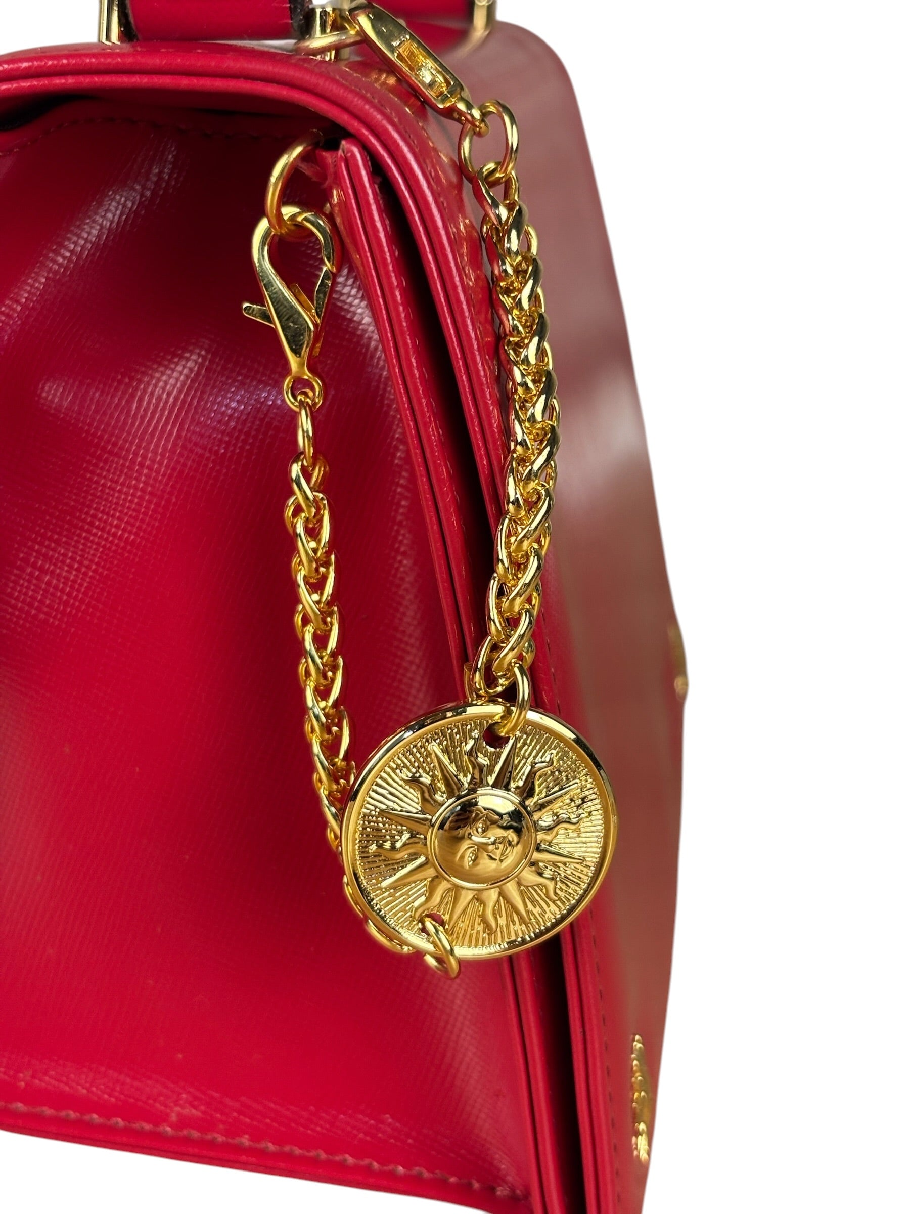 Versace Vintage Red Leather Top Handle Bag
