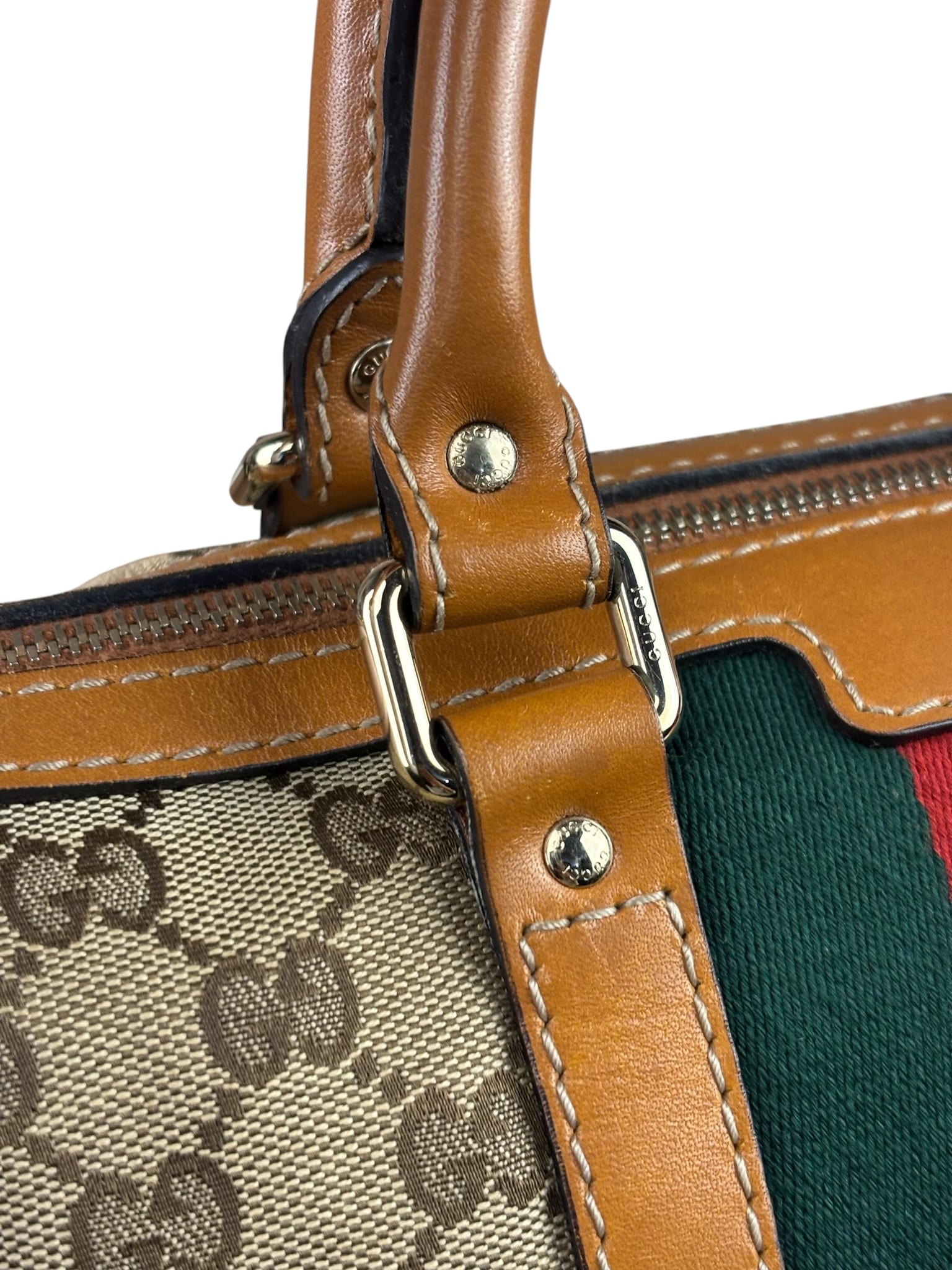 Gucci Beige/Brown GG Web Boston Two-Way Bag