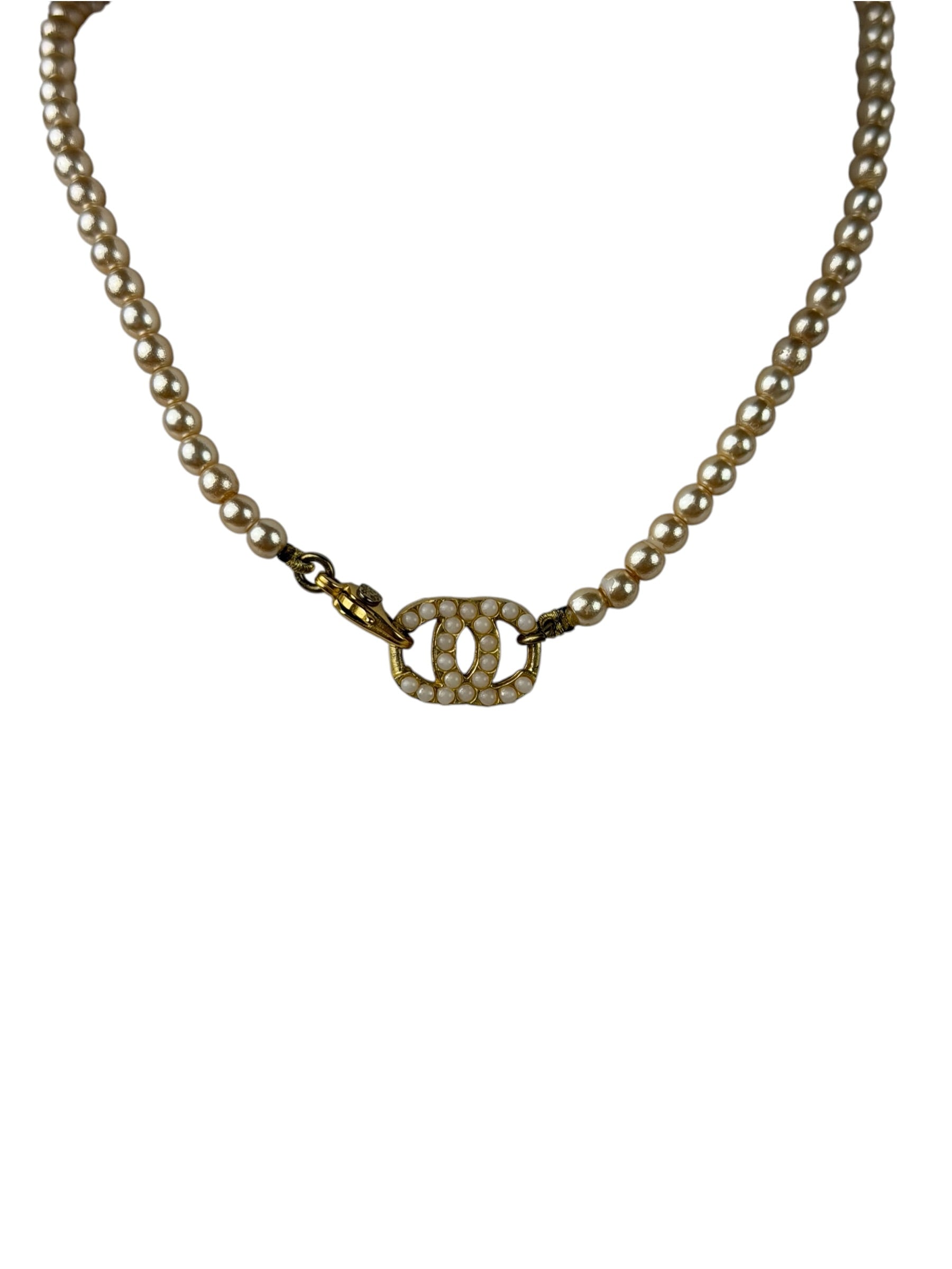Chanel Vintage Coco Pearl/CC Pendant Necklace