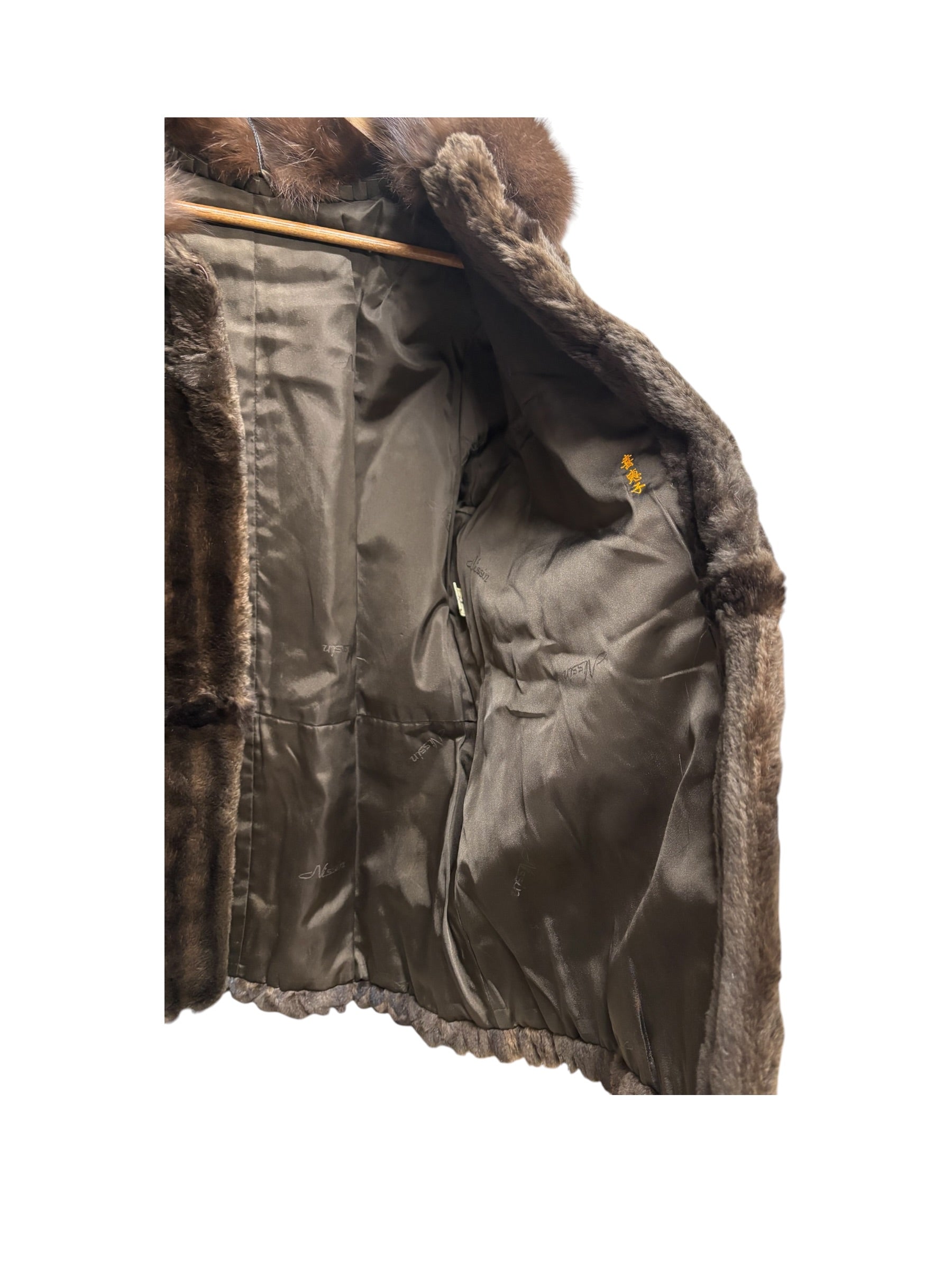 Jfa Nissin Brown Mink Fur Trim Chinchilla Fur Coat