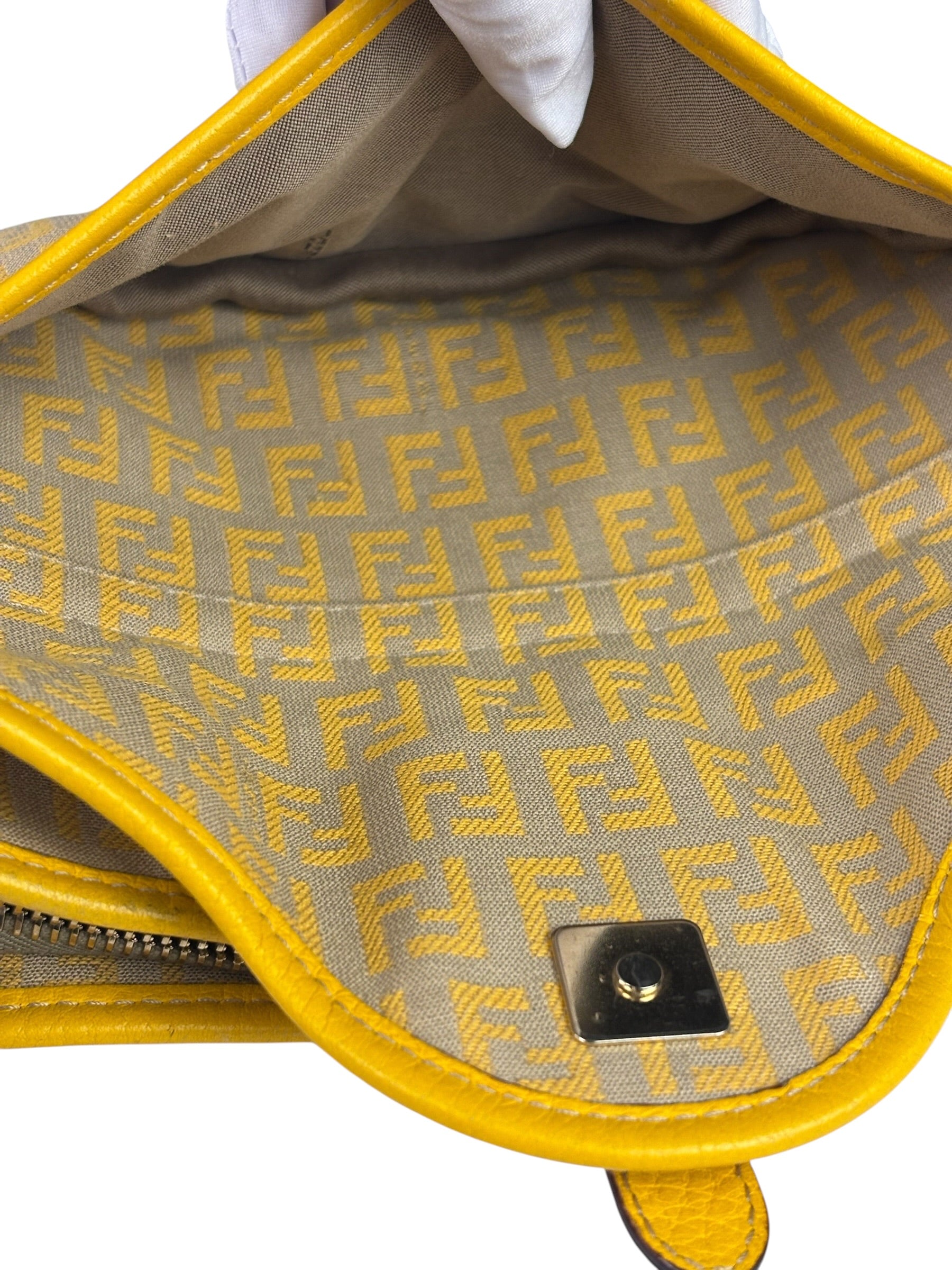 Fendi Yellow Leather Trim Zucca Crossbody Bag
