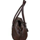 Prada Rich Brown Vitello Daino Sound Lock Satchel Shoulder Bag