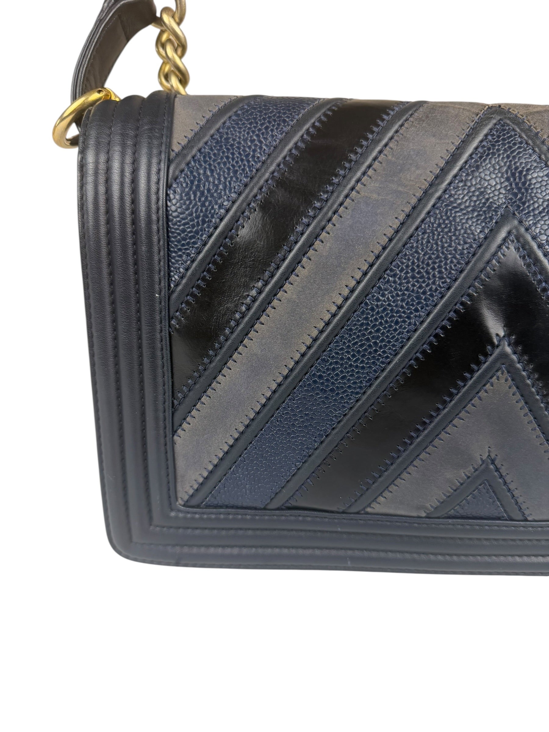Chanel Tricolor Chevron Leather Old Medium Boy Flap 2016