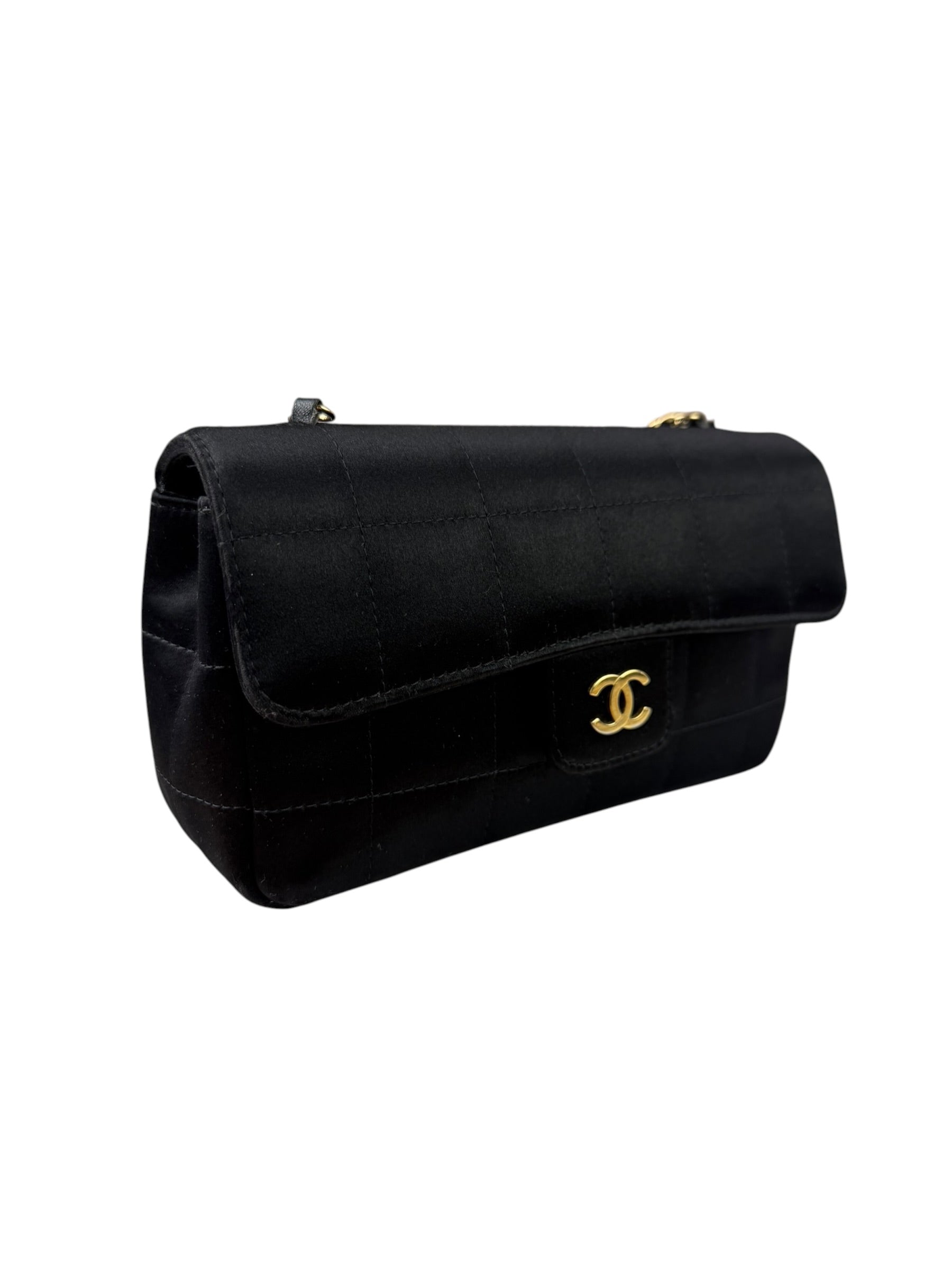 Chanel Black Satin Chocolate Bar Mini East-West Flap Bag