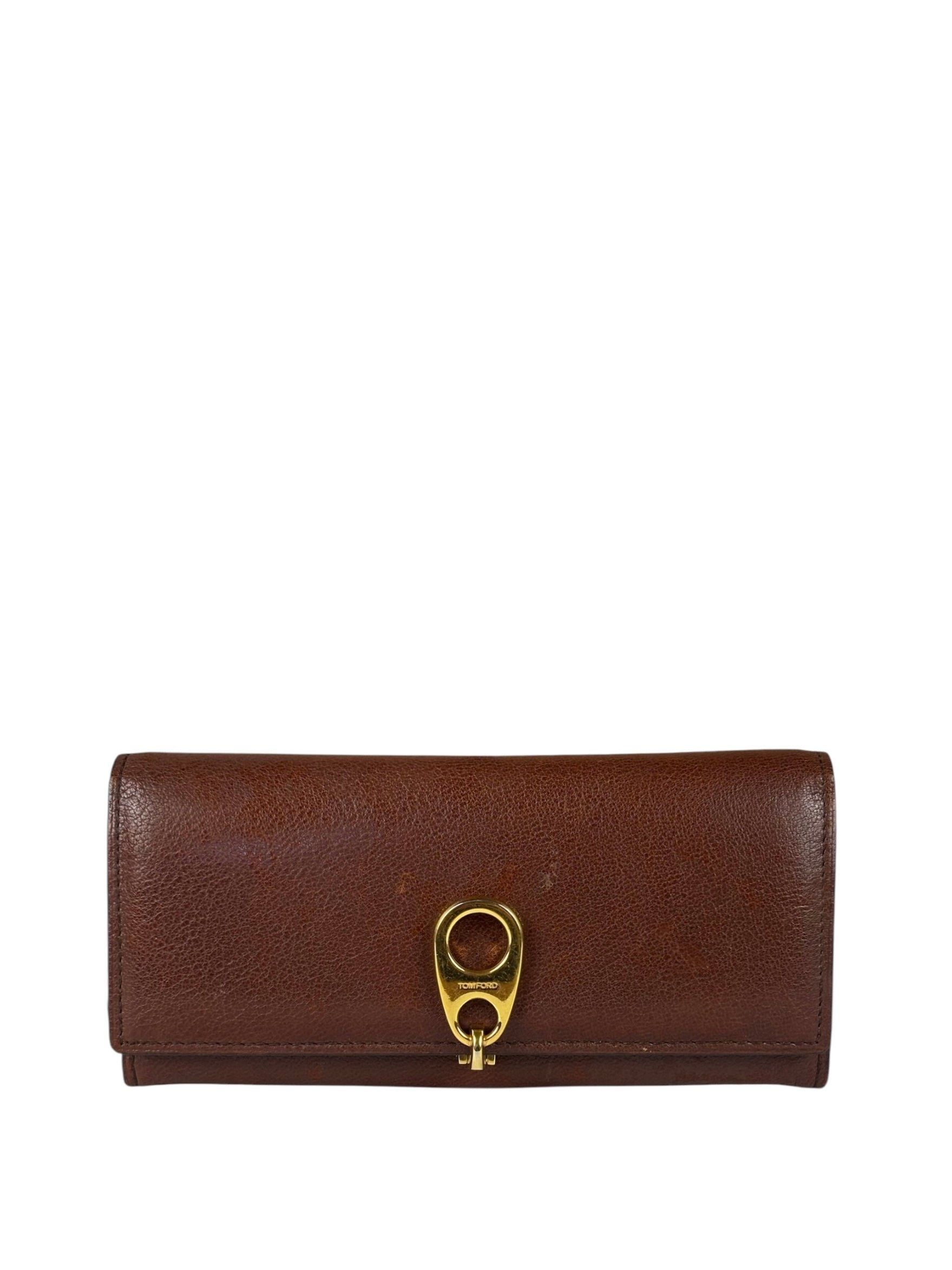 Tom Ford Brown Leather Flap Bi-Fold Wallet