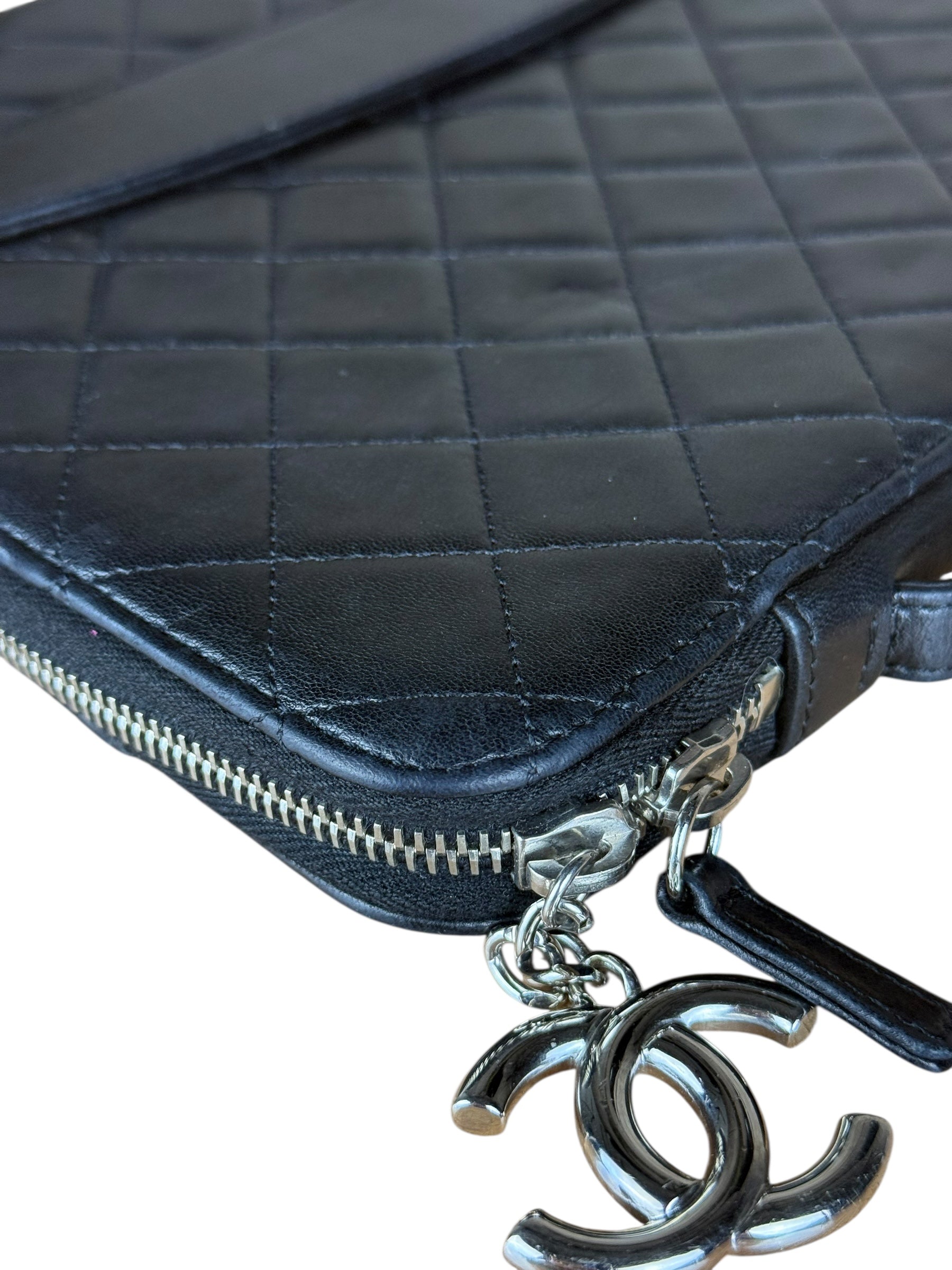 Chanel Black Quilted Caviar Leather Tablet Clutch Case