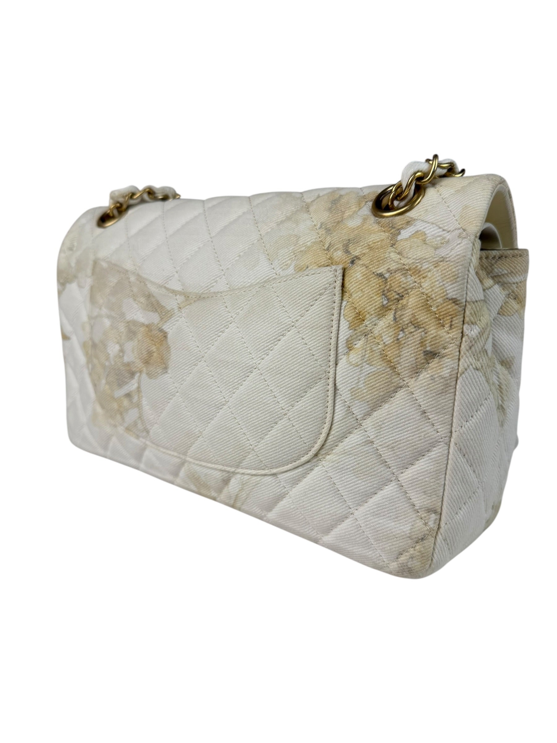 Chanel White Denim/Leather Trim Greek Collection Flower Double Flap Bag 2018
