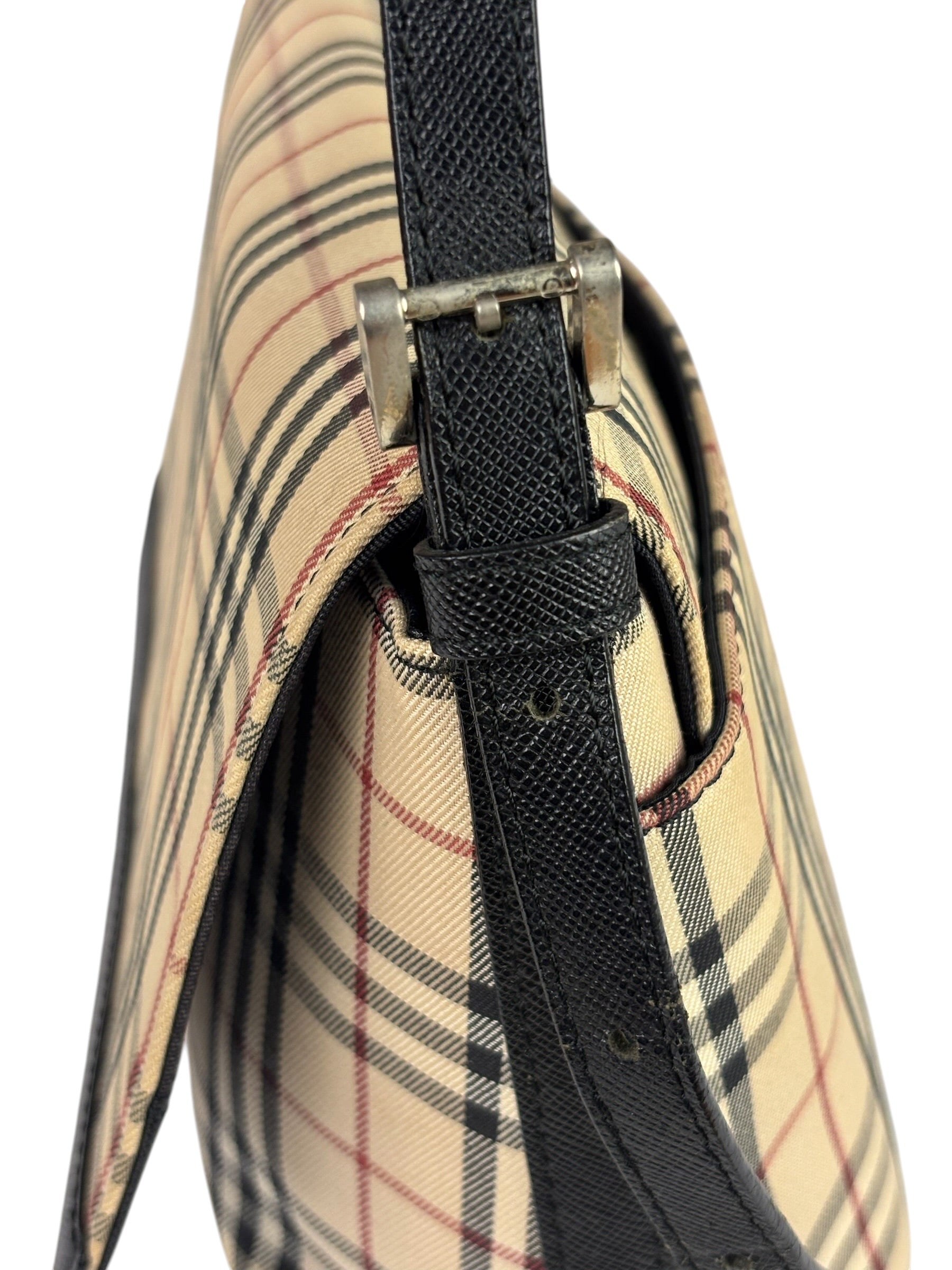 Burberry Black Leather Trim House Check Flap Crossbody Bag