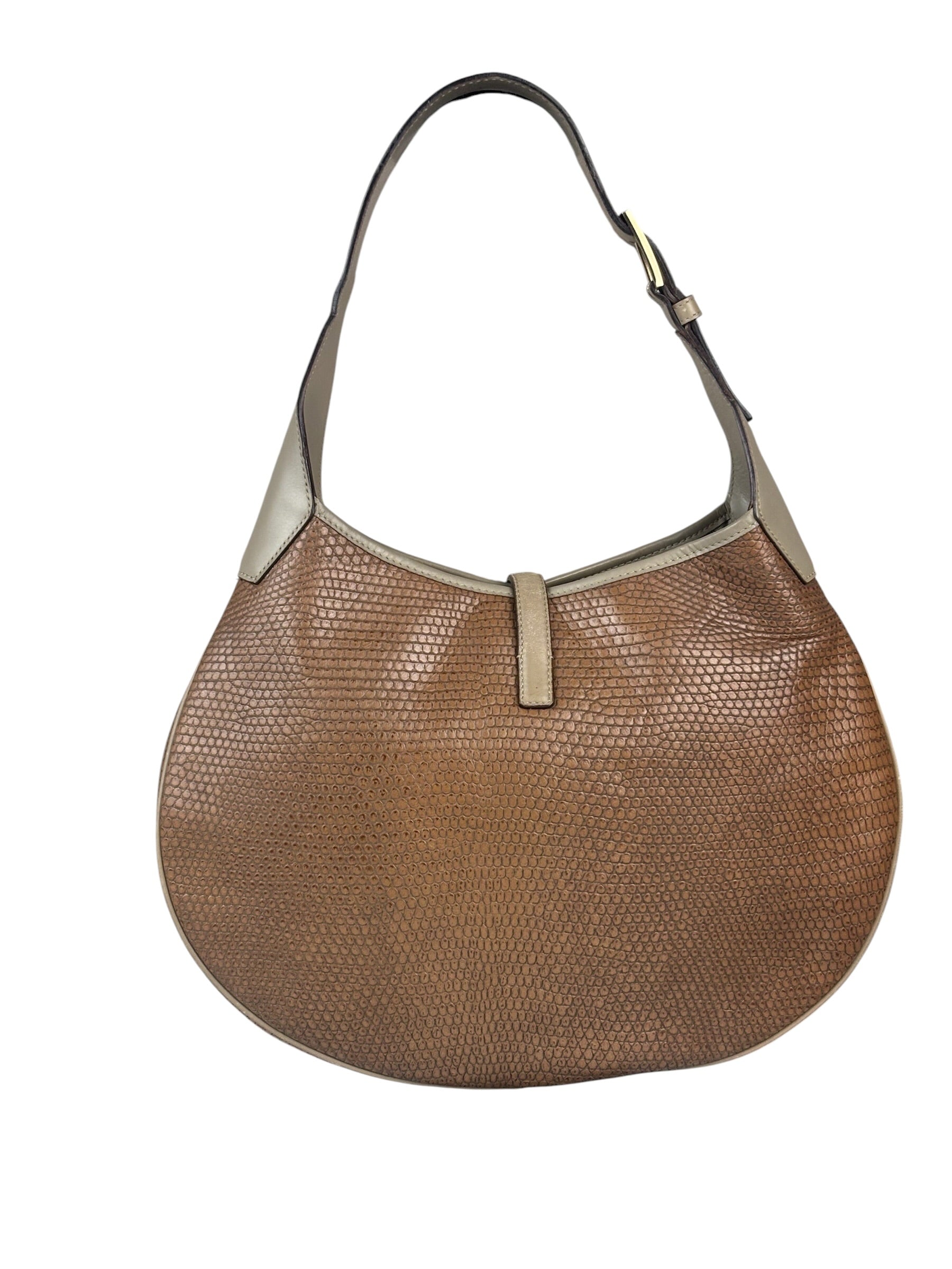 Salvatore Ferragamo Brown Lizard-Embossed Hobo Bag