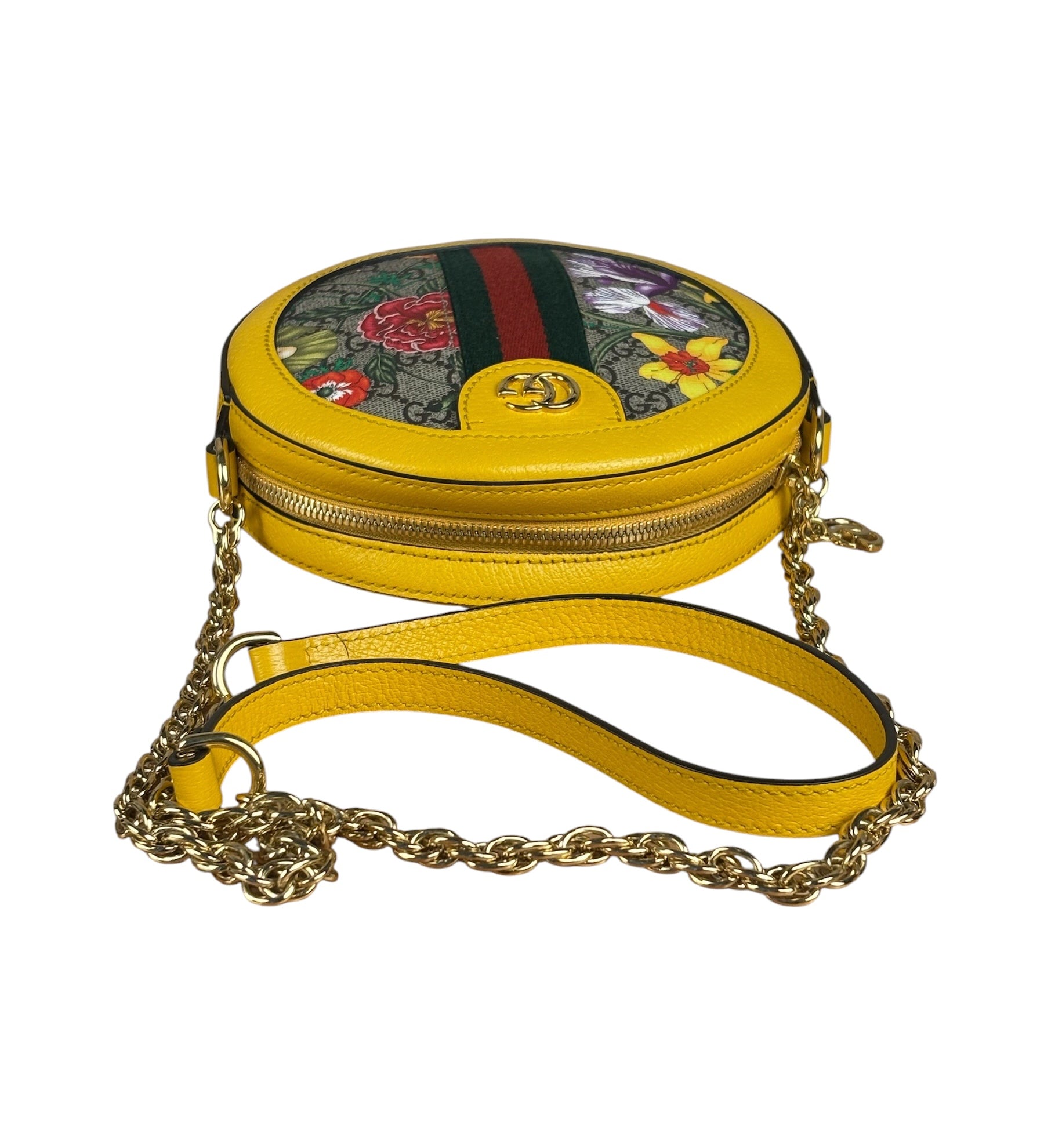 Gucci Ophidia Yellow GG Flora Round Shoulder Bag