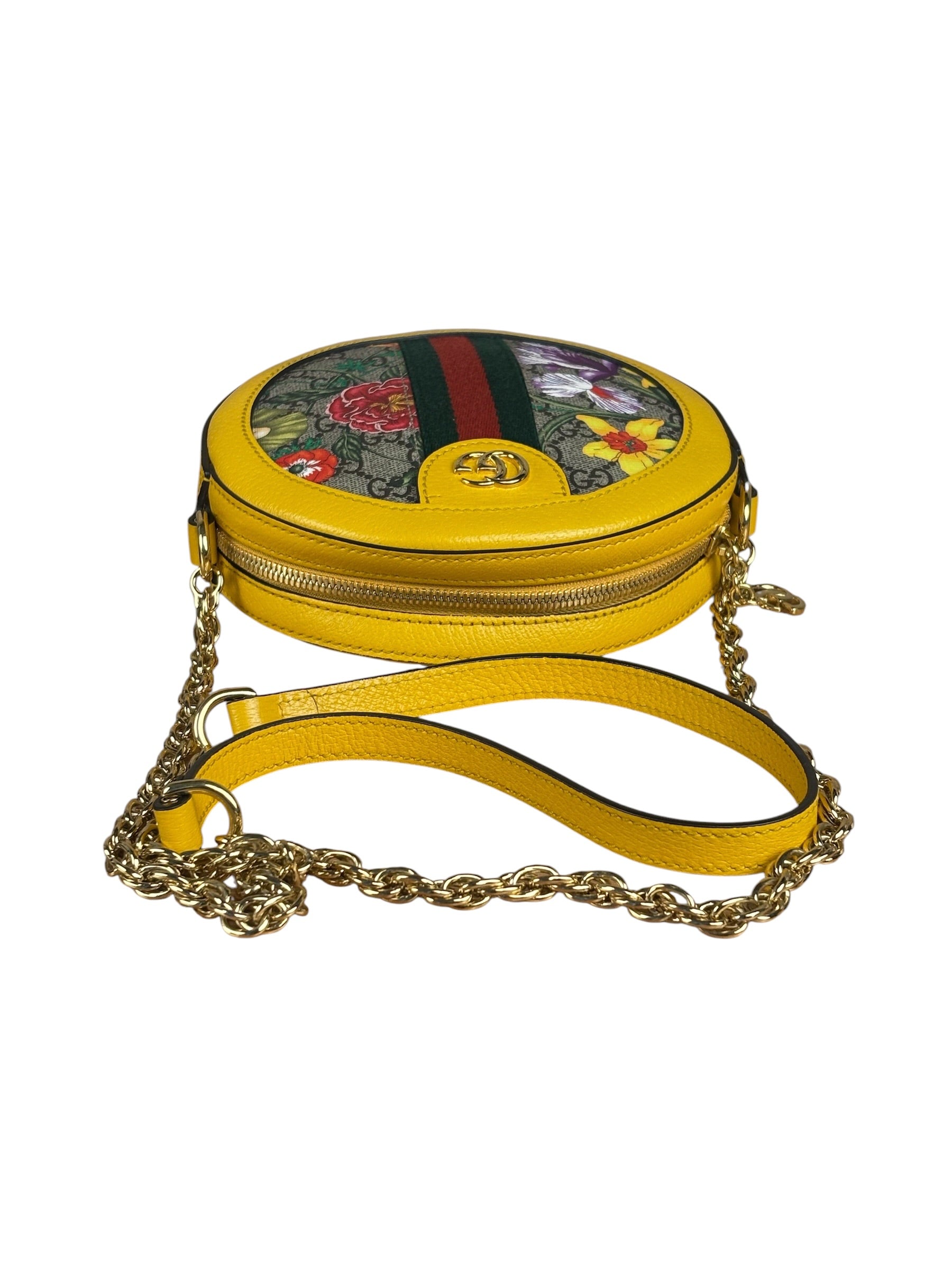 Gucci Ophidia Yellow GG Flora Round Shoulder Bag