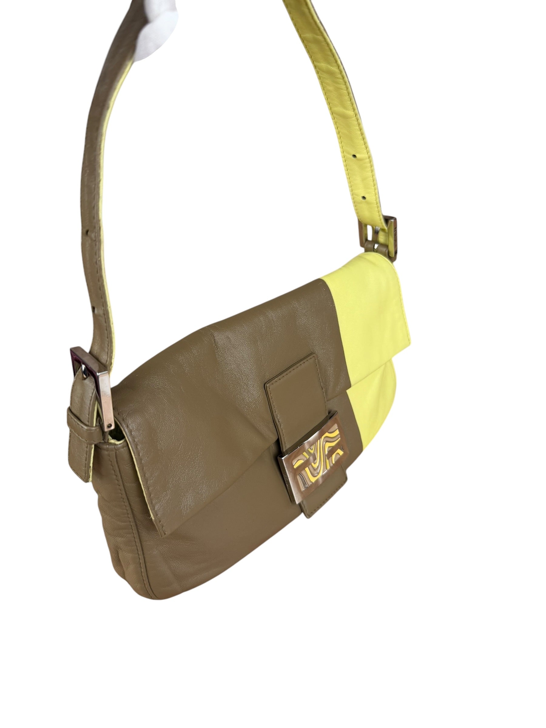 Fendi Yellow Wave Buckle Leather Baguette