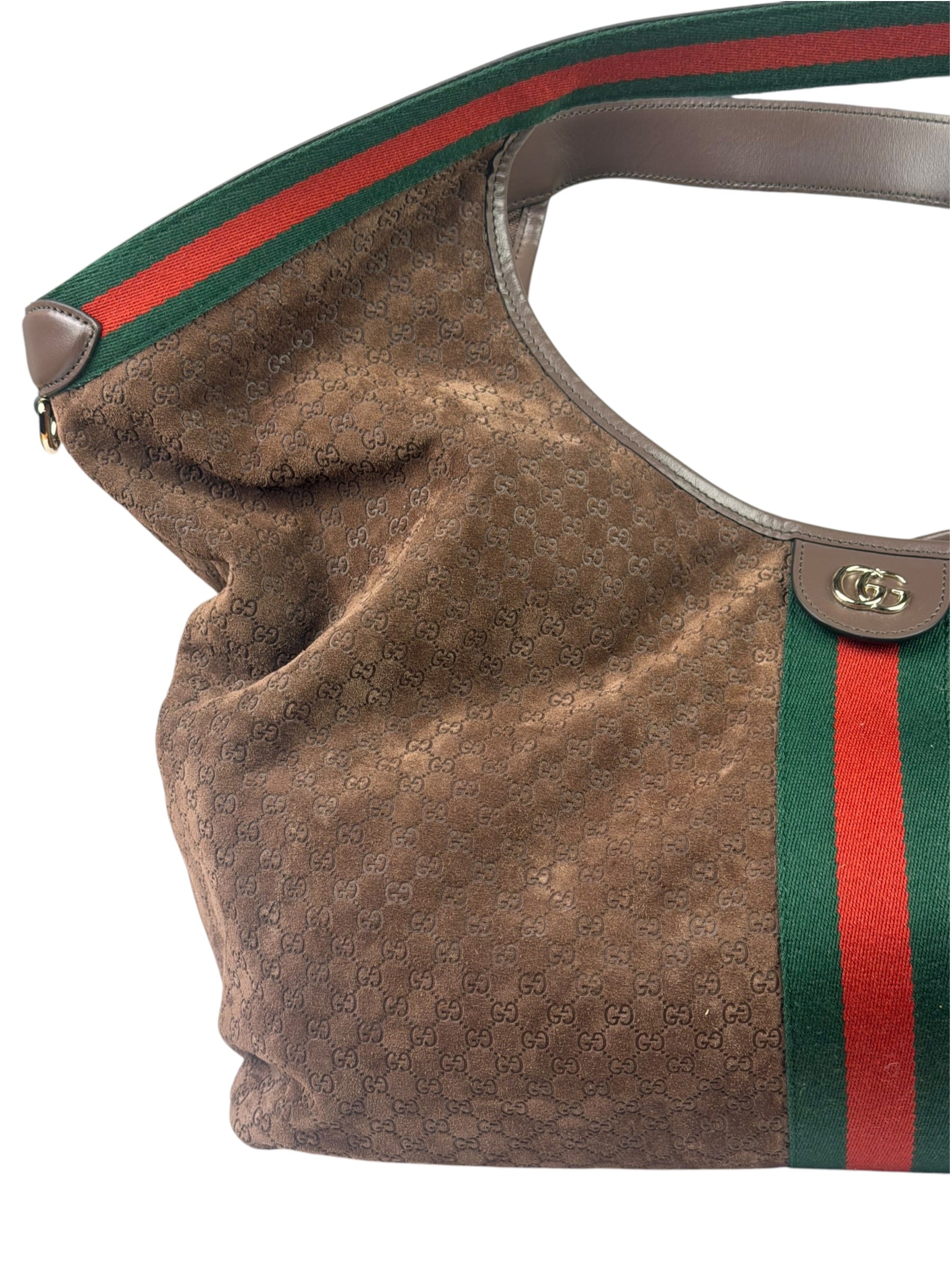 Gucci Brown Suede GG Supreme Giglio Large Tote