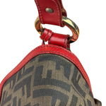 Fendi Beige/Red Leather Trim Zucca Chef Flap Bag