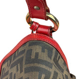 Fendi Beige/Red Leather Trim Zucca Chef Flap Bag
