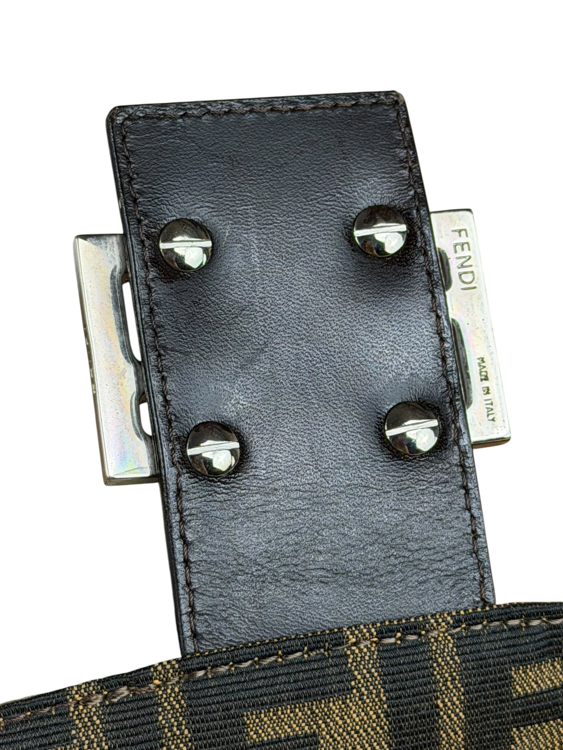 Fendi Brown Leather Trim Zucca FF Monogram Baguette