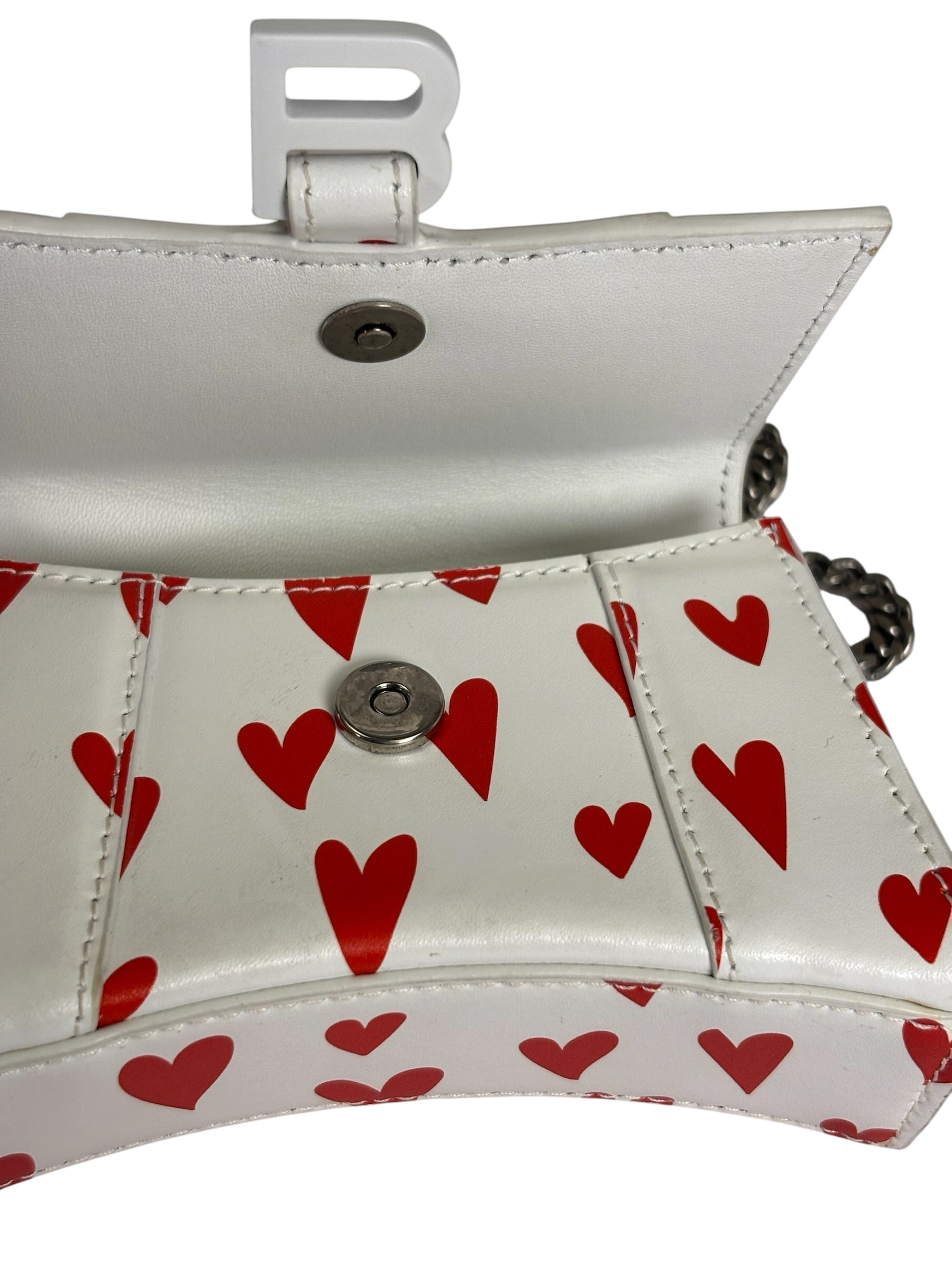 Balenciaga White Leather Hourglass Heart Nano Two-Way Bag