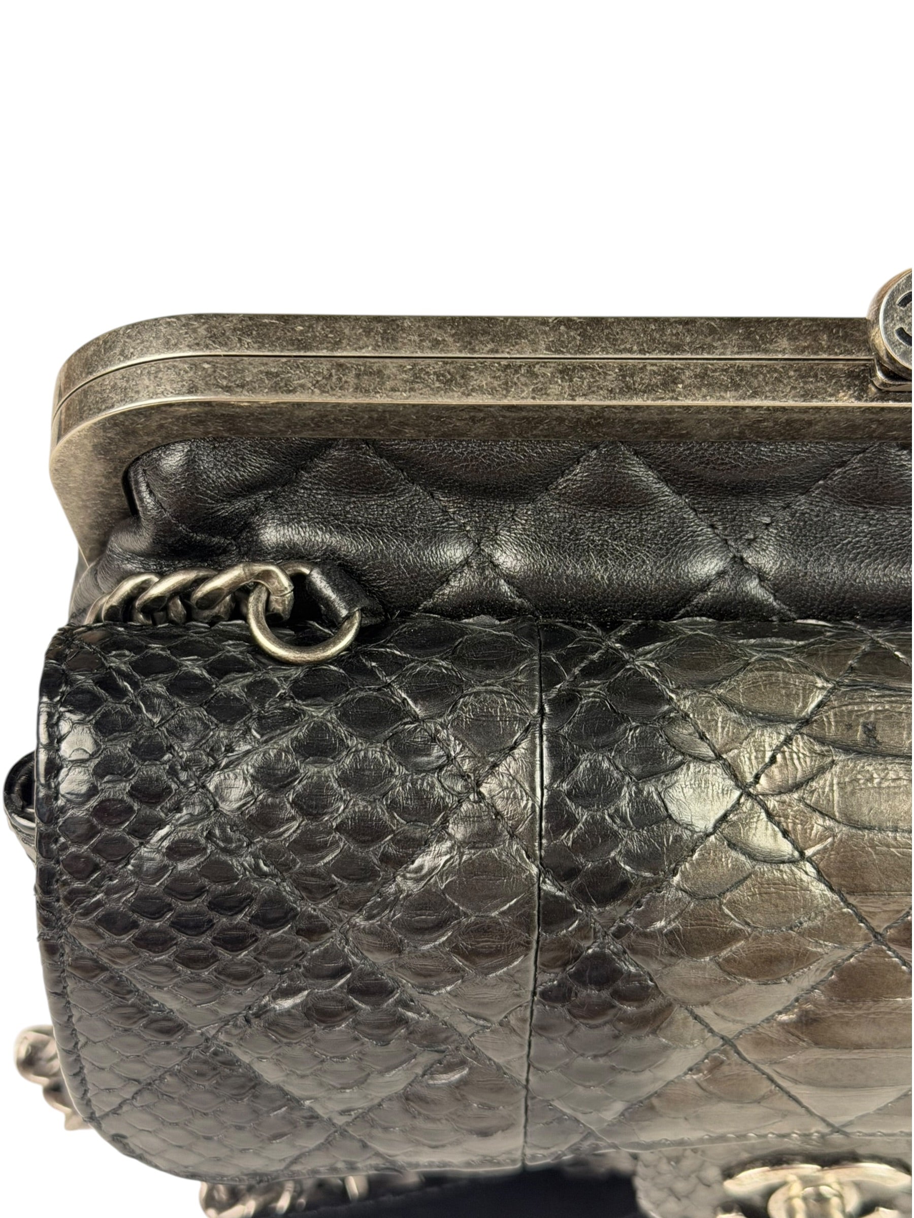Chanel Black Python Leather Kiss-Lock Flap Bag 2015