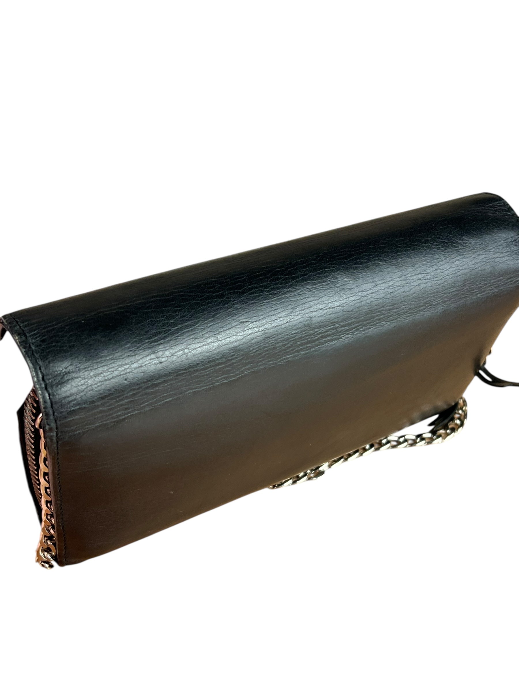 Balenciaga Black Leather Flap Wallet on Chain Bag