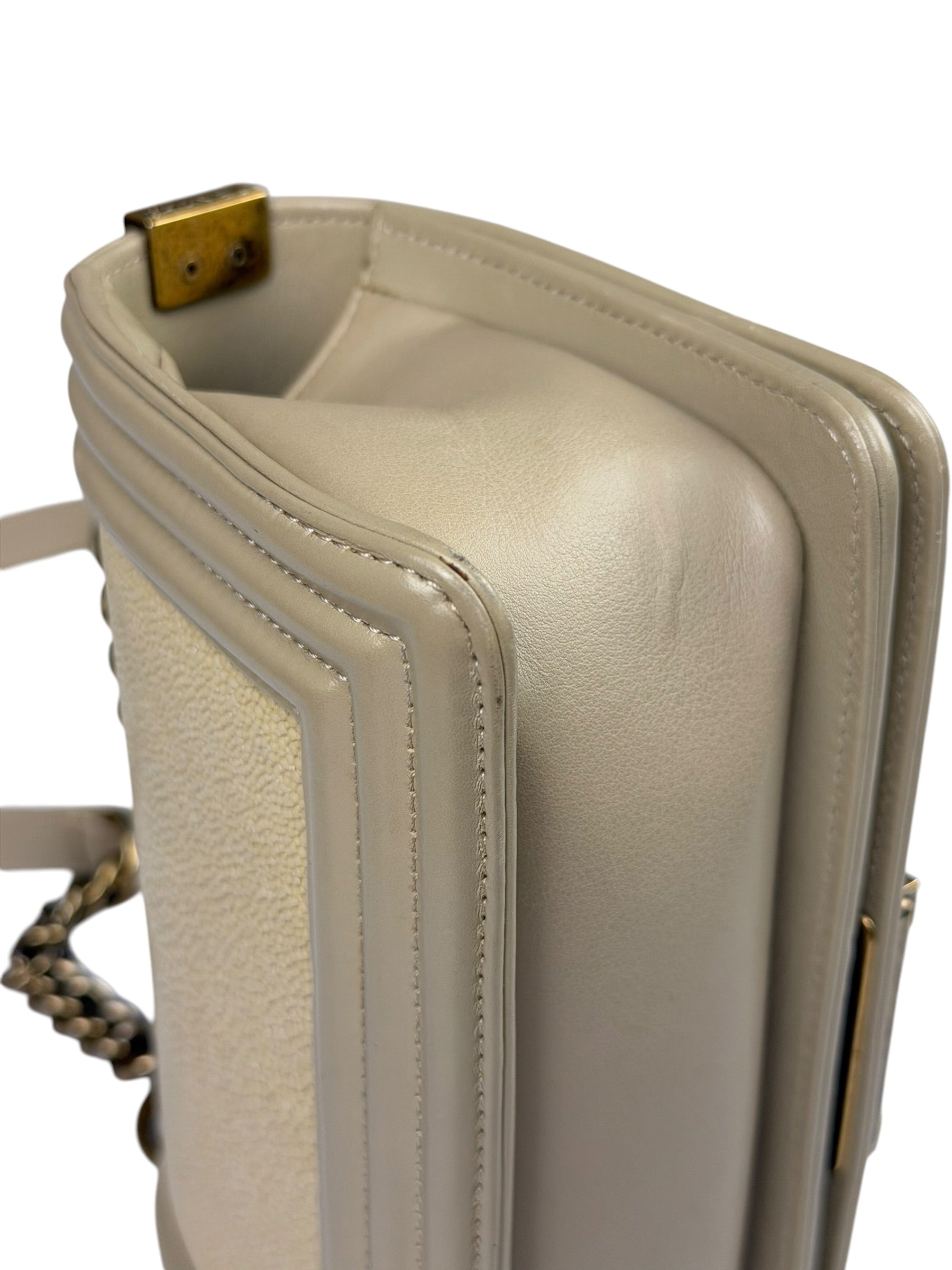 Chanel Beige Leather Boy Stingray Flap Bag 2013