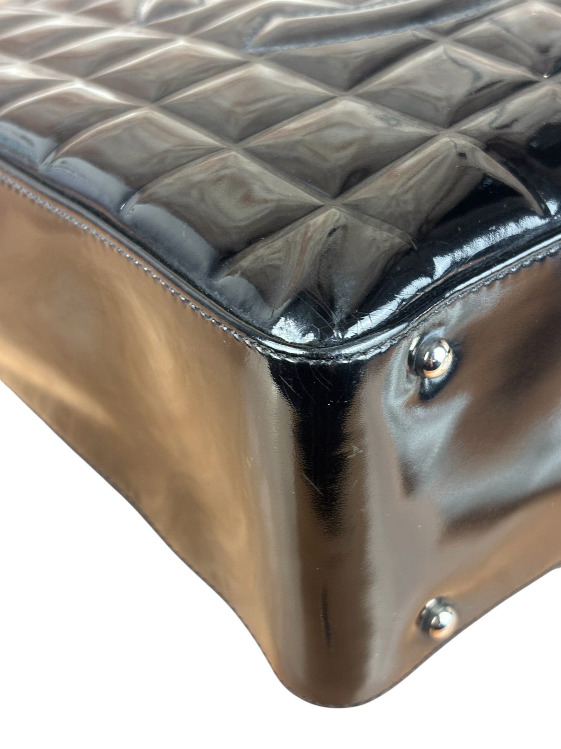 Chanel Vintage Black Patent Leather Chocolate Bar Tote Bag 2002