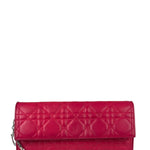 Christian Dior Pink Quilted Lambskin Lady Dior Wallet On Chain