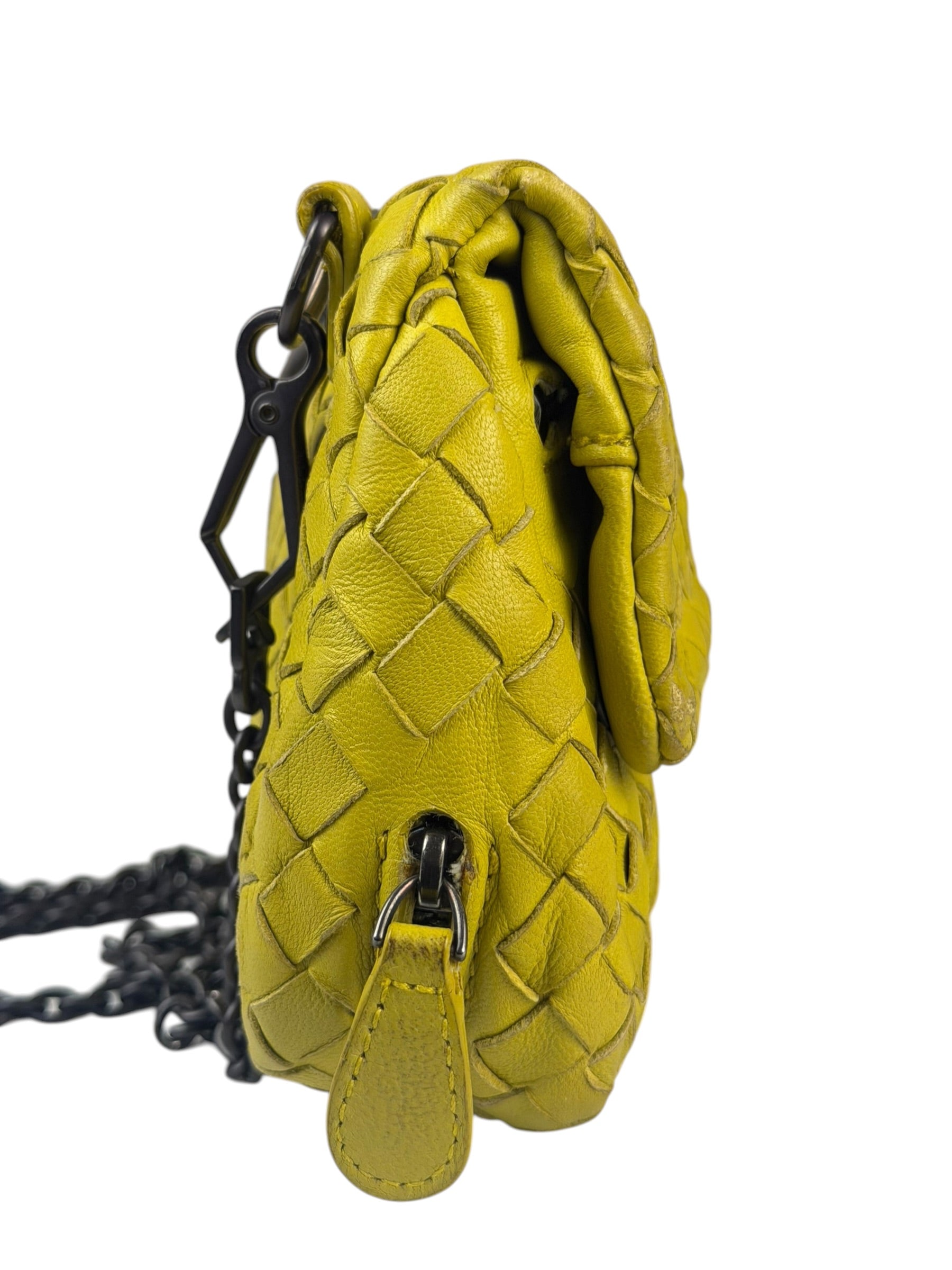 Bottega Veneta Olimpia Yellow Intrecciato Mini Chain Flap Crossbody