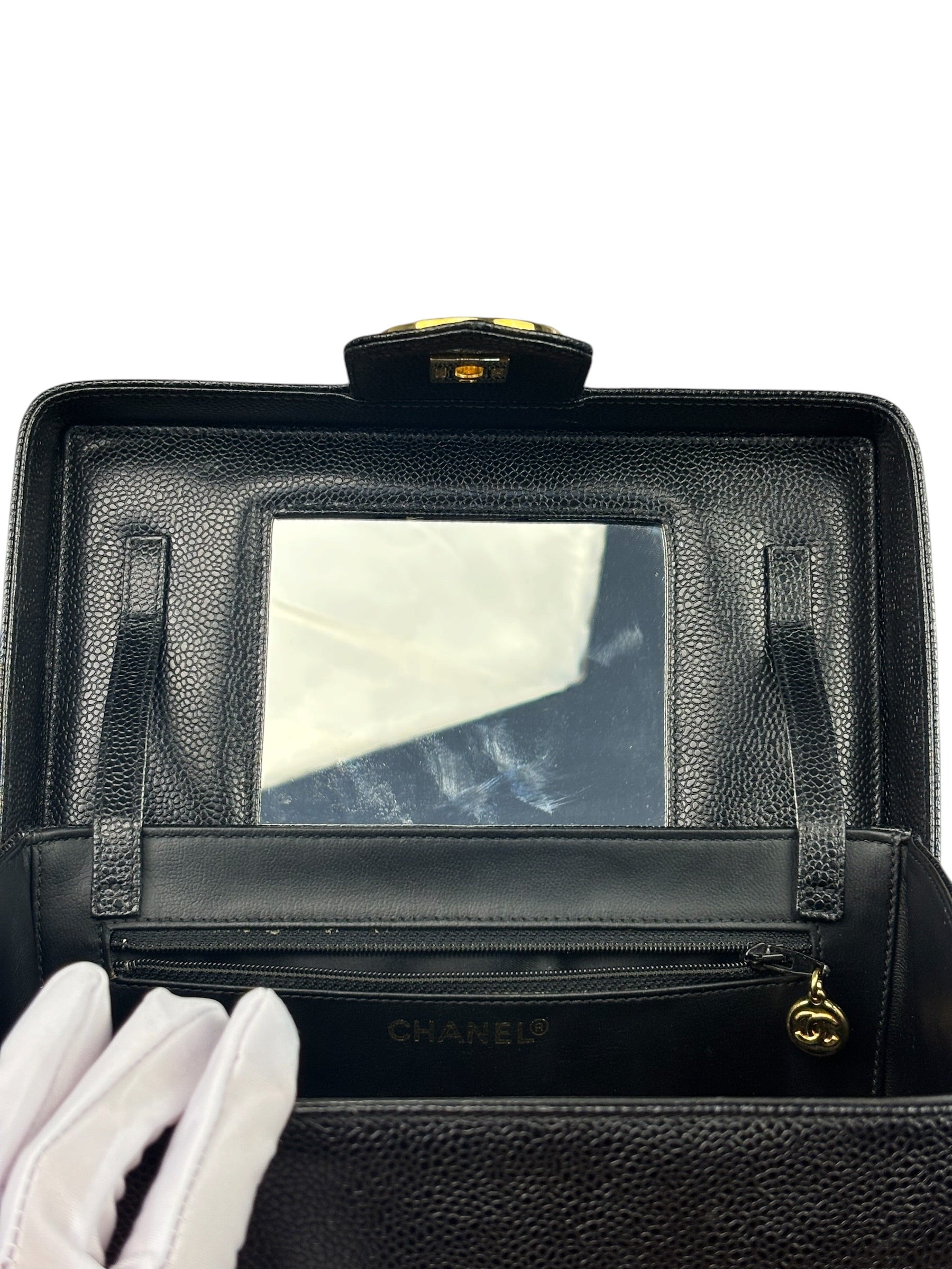 Chanel Black Caviar Leather Vanity Train Case 1995