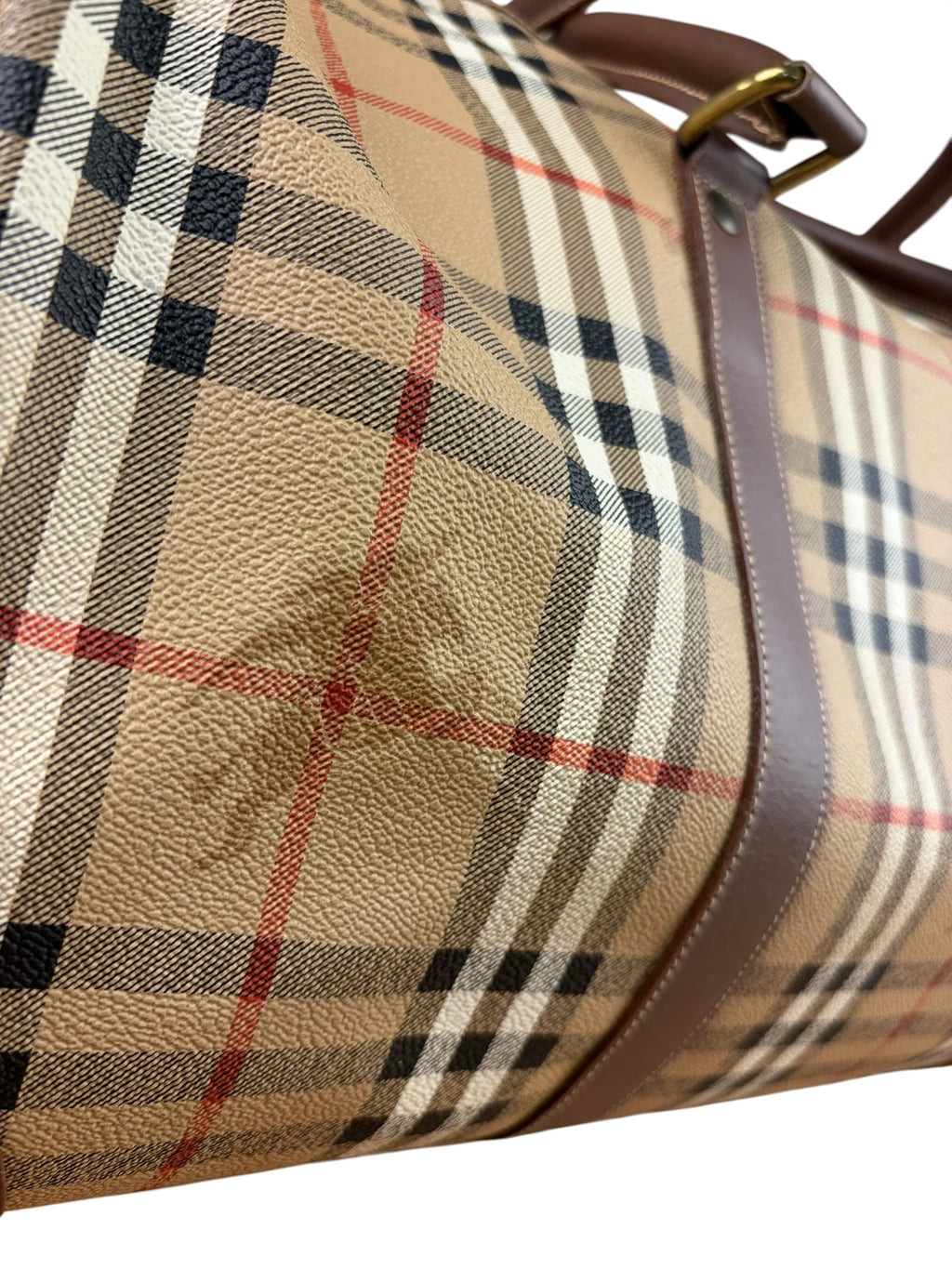 Burberry Beige/Brown Leather Haymarket House Check Boston Two-Way Bag