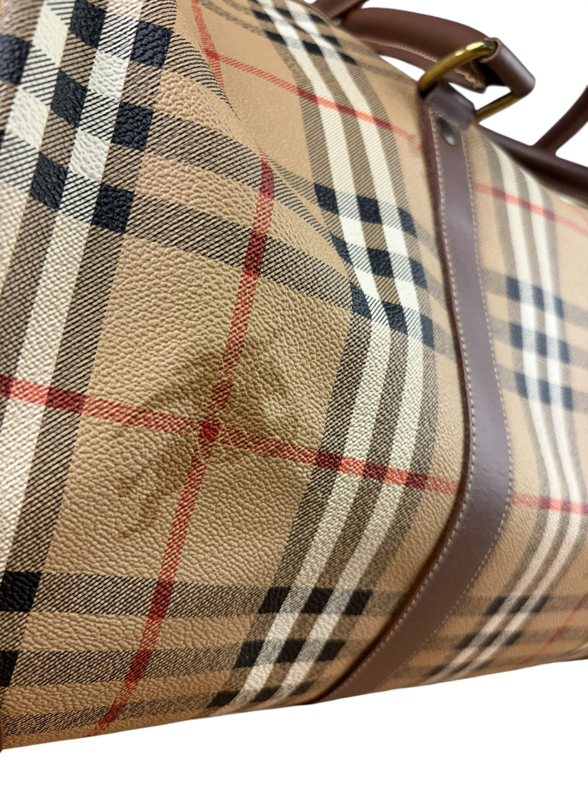 Burberry Beige/Brown Leather Haymarket House Check Boston Two-Way Bag