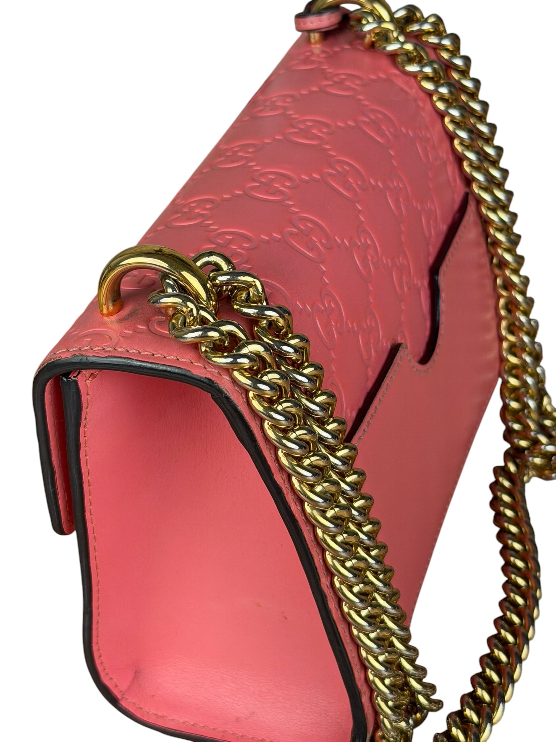 Gucci GG Pink Embossed Leather Small Padlock Chain Bag