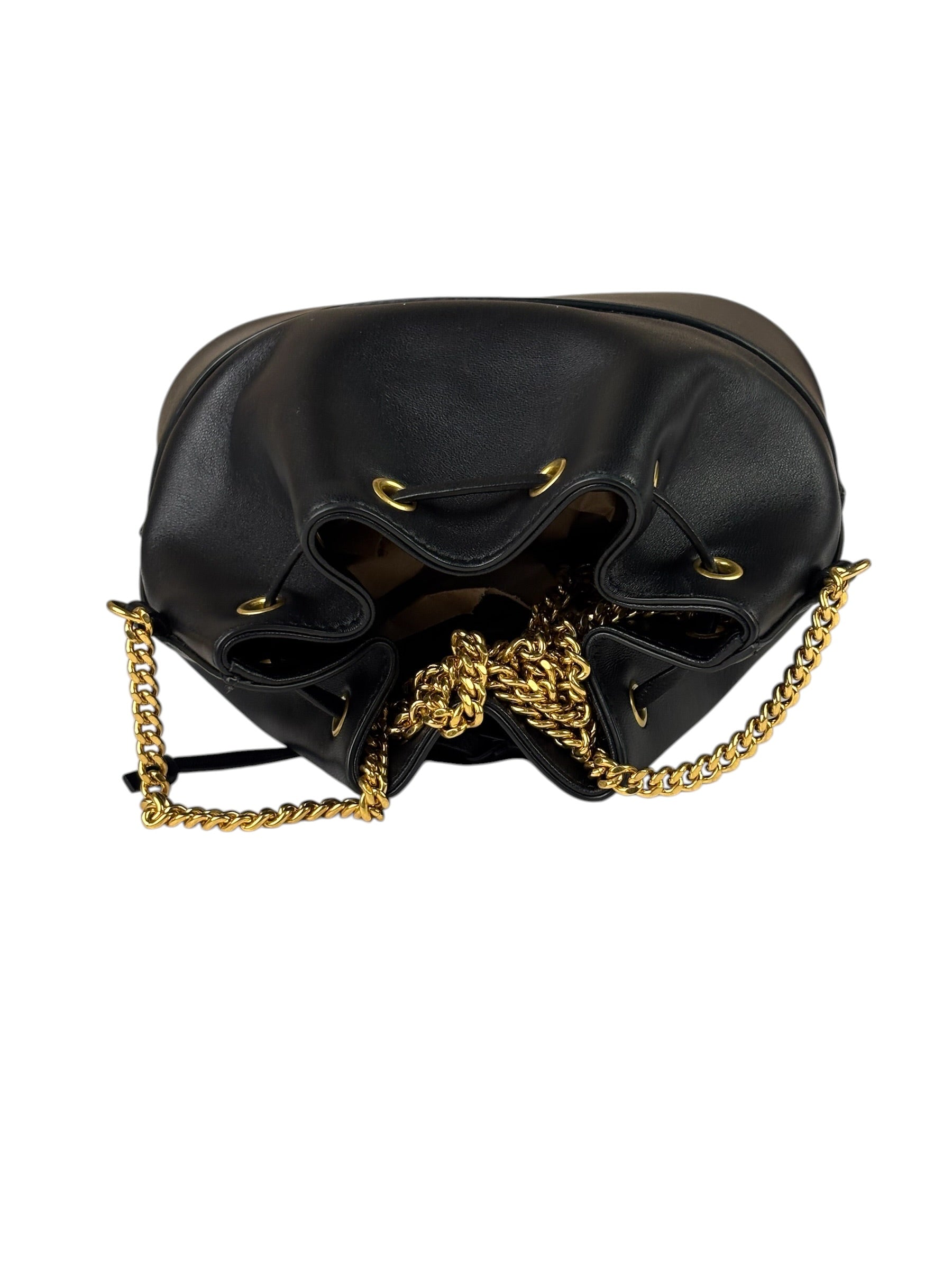 Valentino Black Leather Garavani Mini V Logo Signature Bucket Bag