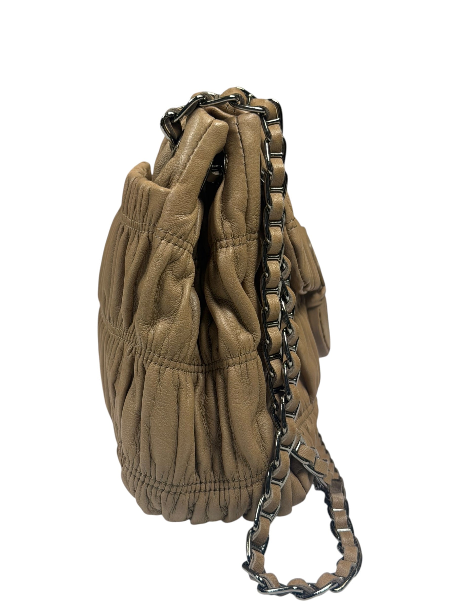 Prada Beige Nappa Leather Gaufre Chain Shoulder Bag