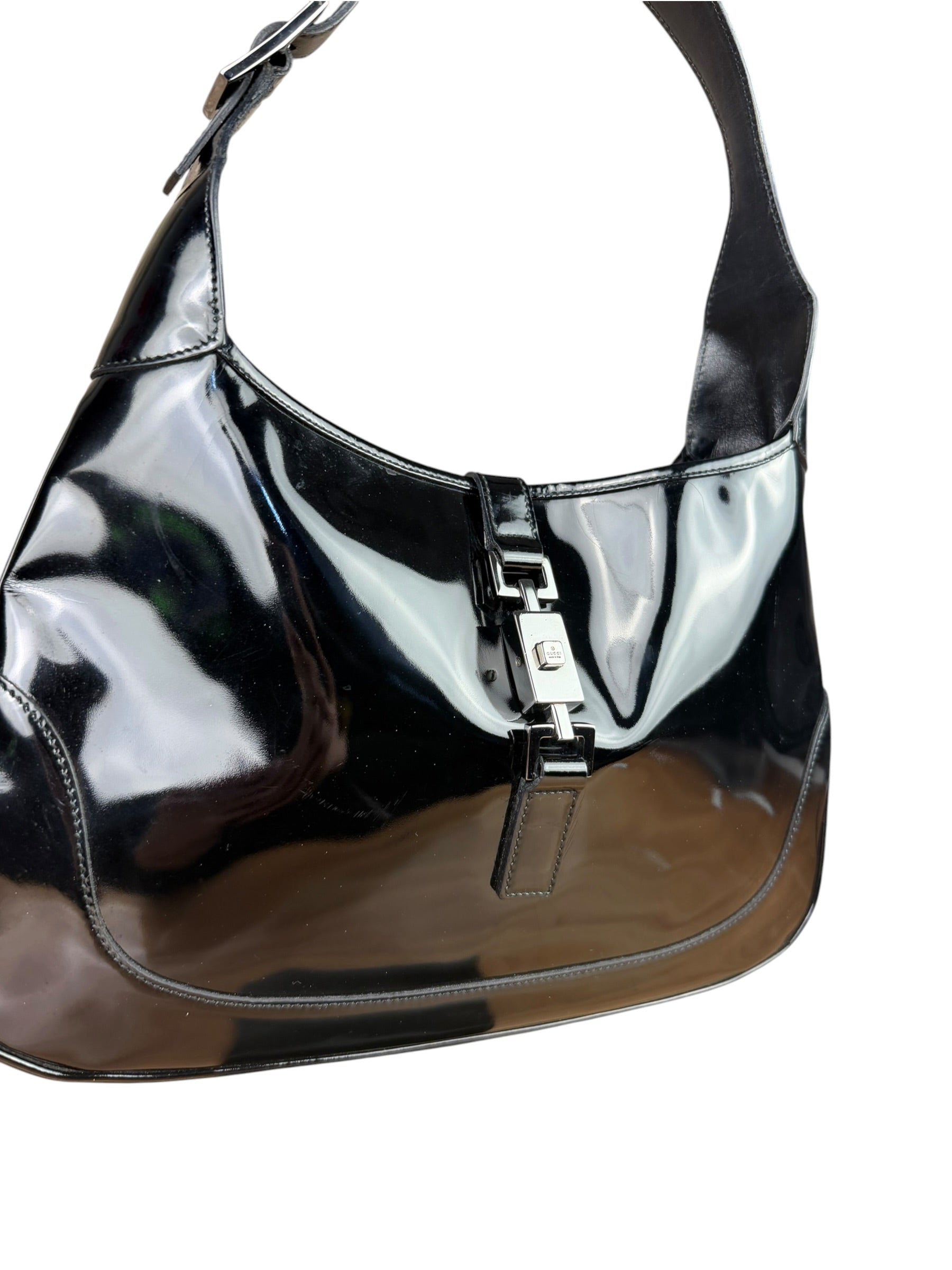 Gucci Vintage TF Black Patent Leather Jackie Hobo Bag