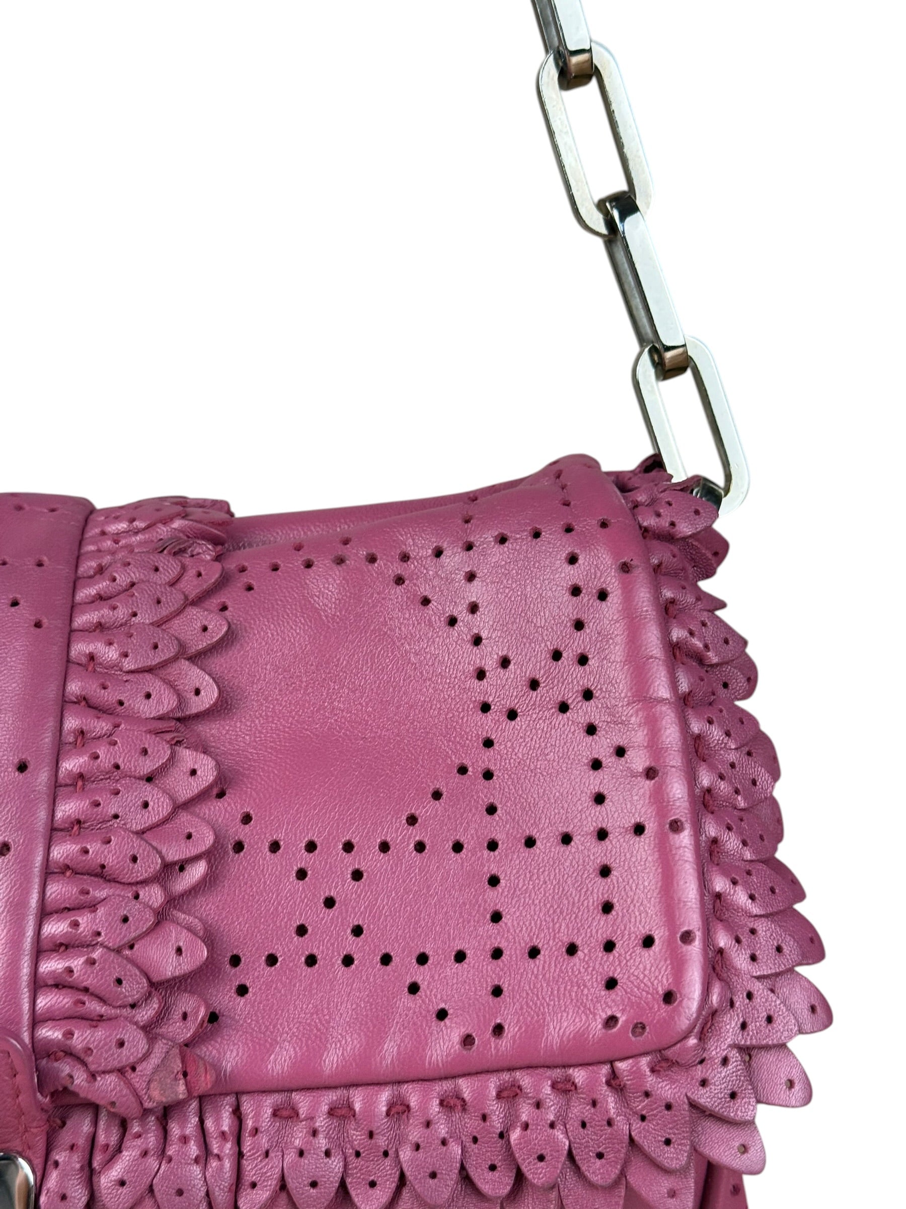 Christian Dior Purple Ruffle Leather New Lock Flap Bag