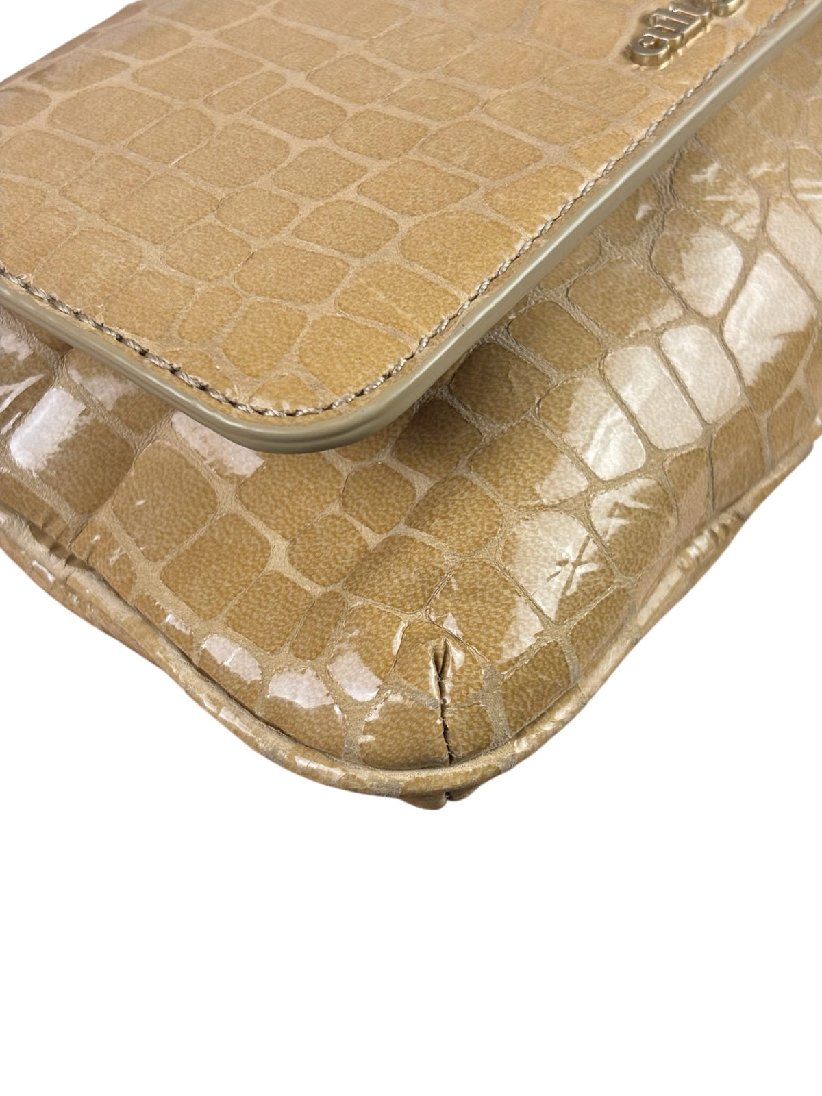 Cult Gala Beige Crocodile Embossed Patent Leather Two-Way Flap Bag
