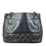 Chanel Vintage Black Leather Quilted Bottom Chain Tote Bag 1987