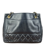 Chanel Vintage Black Leather Quilted Bottom Chain Tote Bag 1987