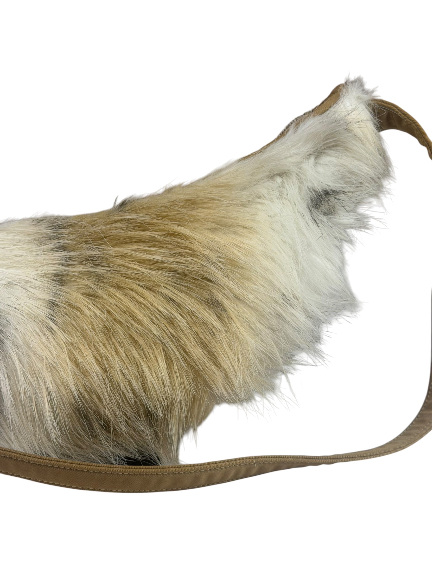 Burberrys Vintage Blue Label Beige Faux Fur Trimmed Shoulder Bag
