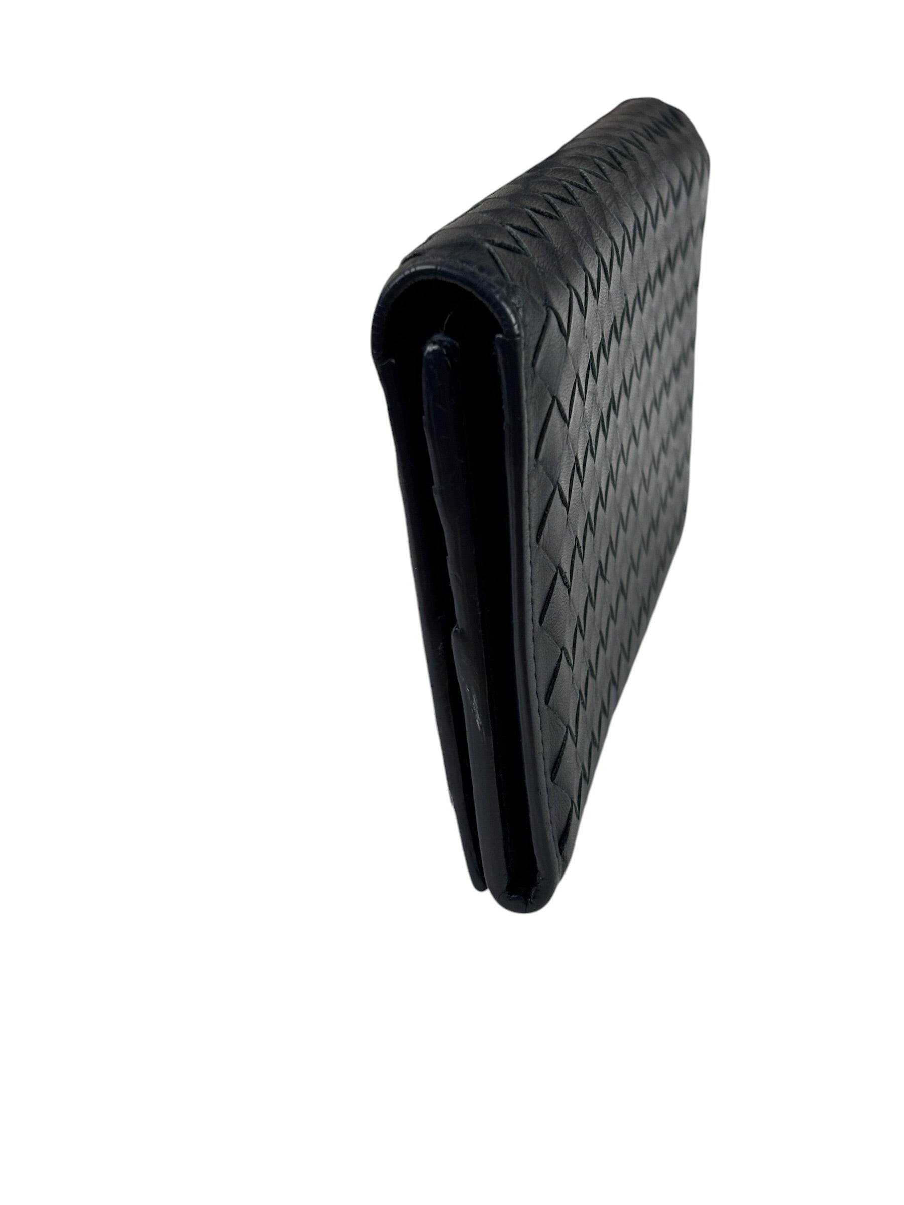 Bottega Veneta Navy Intrecciato Bi-Fold Flap Long Wallet