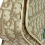 Christian Dior Beige Leather Trim Trotter Floral Embroidered Flap Bag