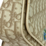 Christian Dior Beige Leather Trim Trotter Floral Embroidered Flap Bag