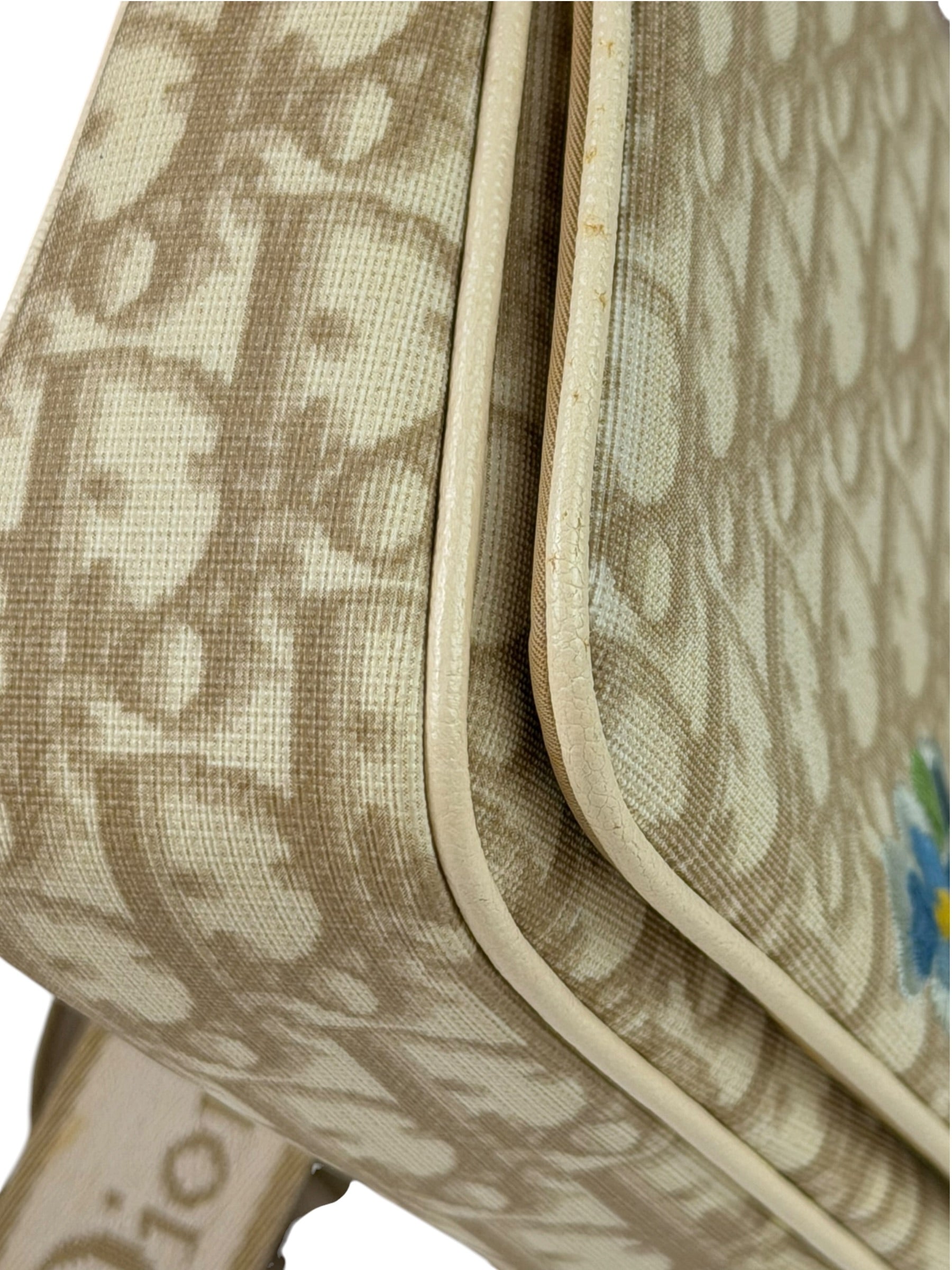 Christian Dior Beige Leather Trim Trotter Floral Embroidered Flap Bag
