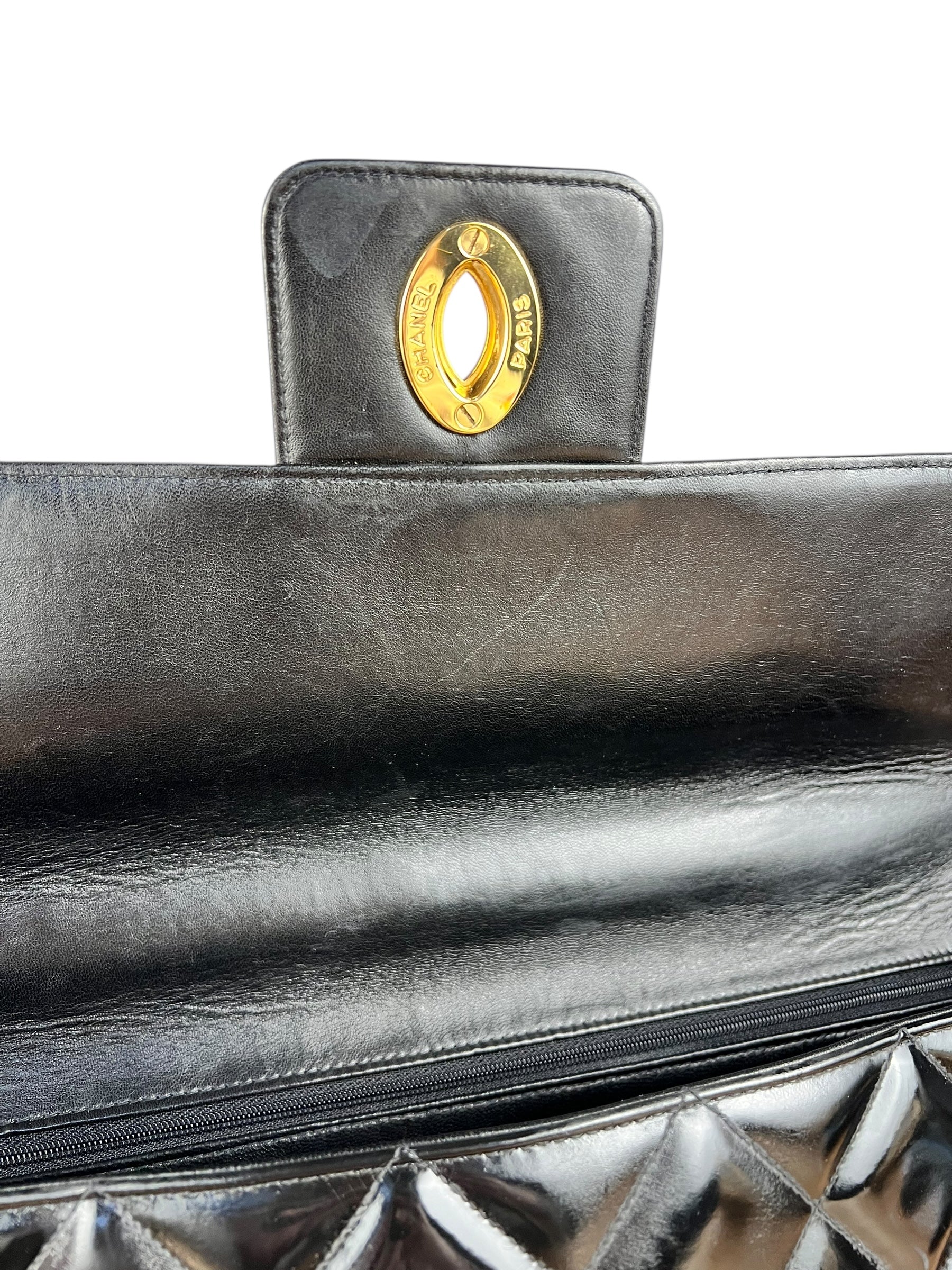 Chanel CC Black Patent Quilted Flap Briefcase Handbag '95