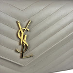 YSL Cream Pebbled Leather Cassandre Envelope Small Wallet On Chain