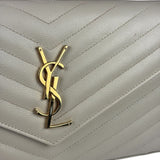 YSL Cream Pebbled Leather Cassandre Envelope Small Wallet On Chain