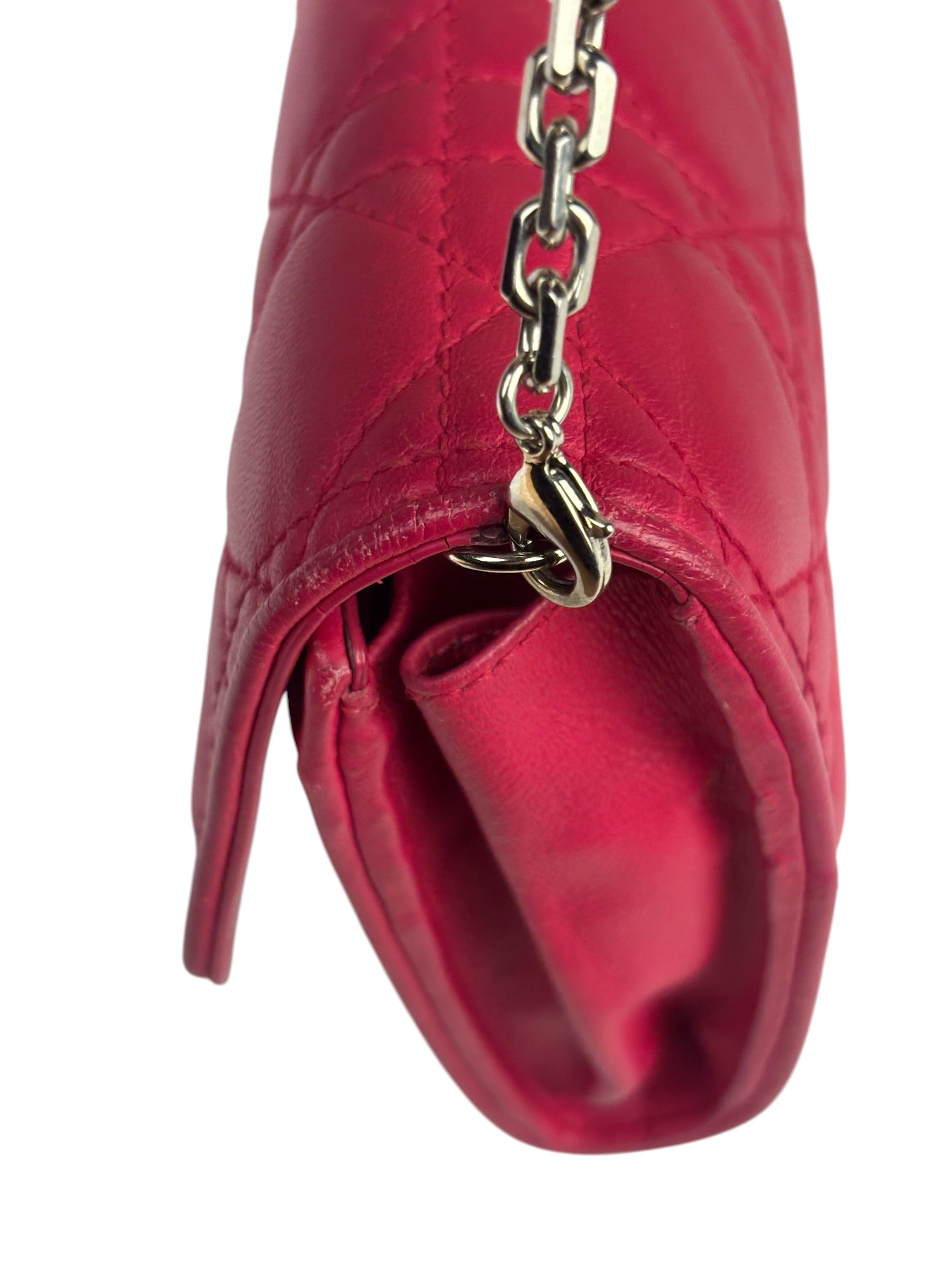 Christian Dior Pink Quilted Lambskin Lady Dior Wallet On Chain