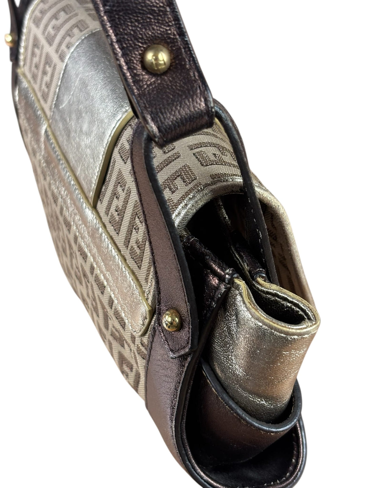 Fendi Colorblock Leather Trim Zucca Compilation Baguette