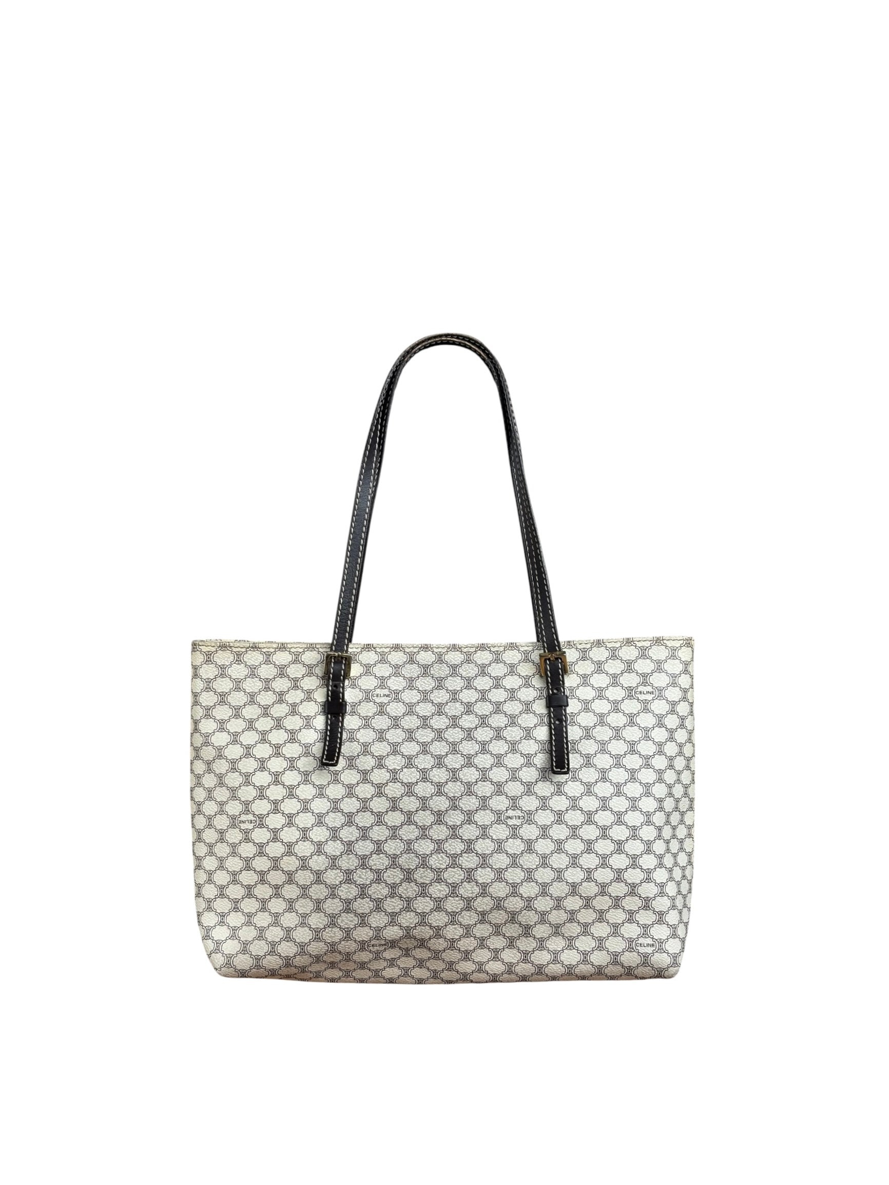 Celine White Macadam Coated Canvas Tote Bag