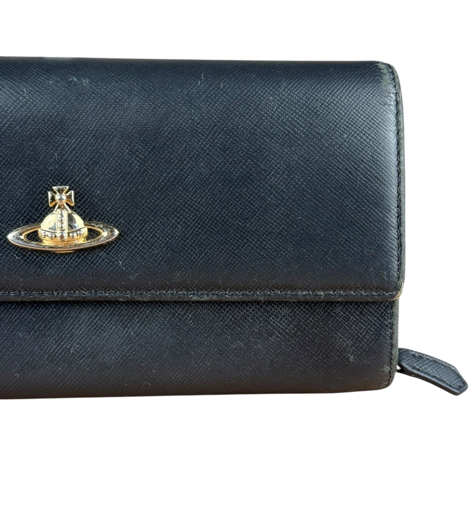 Vivienne Westwood Black Leather Emblem Long Wallet